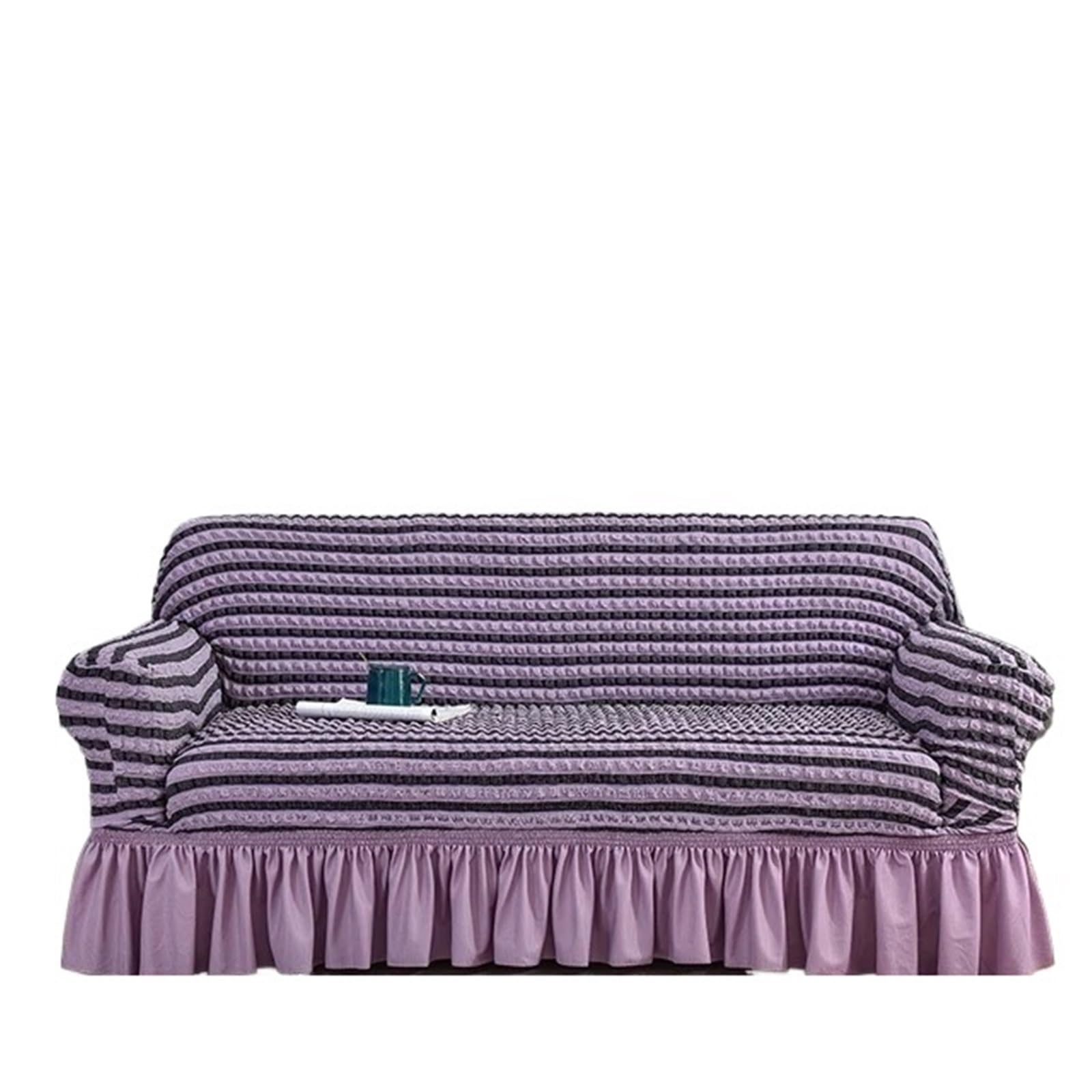 SUBLXPoten Sofa Cover with Skirt Pink Plaid Skirt Stretch Sofa Cover for Living Room 1 2 3 4 Seat Armchair L Shape Couch Covers(Color 12,3-seater 170-230cm)