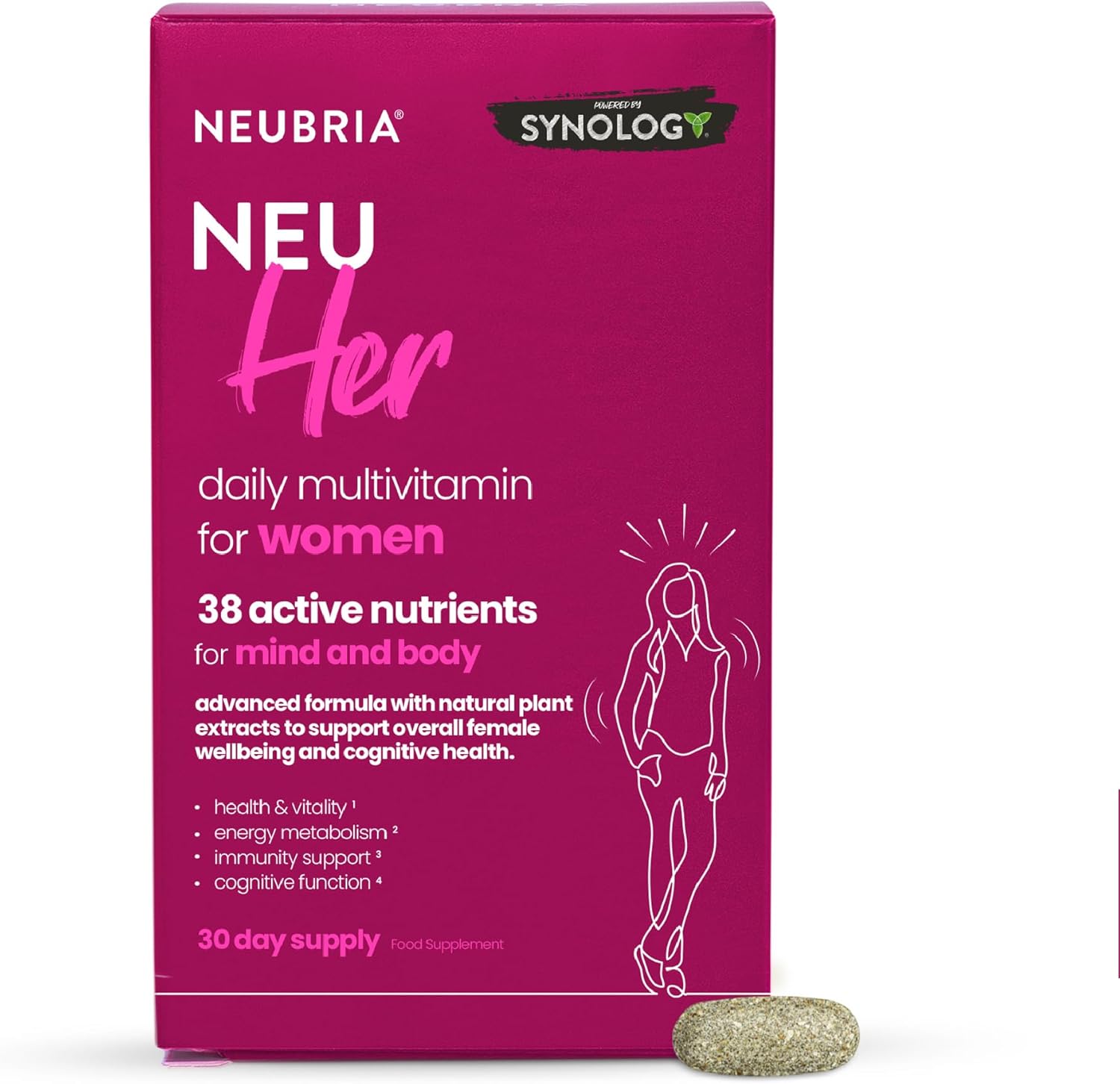 NEUBRIA NEU HER Multivitamin for Women with Botanicals – 38 Active Nutrients, Iron, Zinc, Vitamin D3, Herbal Extracts, Cognitive Formula Ideal for Active Lifestyles – UK Made, 30 Tablets