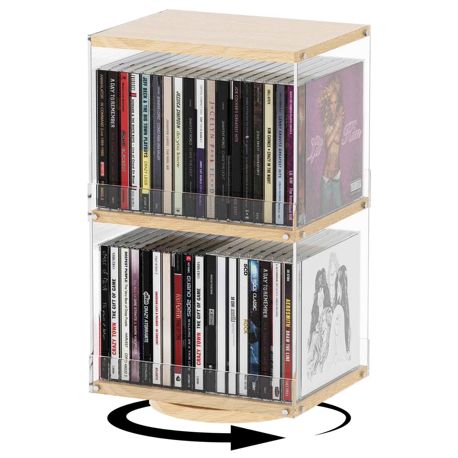 Photo 1 of ***PARTS ONLY*** ***NONFUNCTIONAL*** DEMEGA 2-Tier CD Spinner Rack with Wood & Acrylic, 40 Capacity Rotating CD Storage Rack, Open-Side Design & Anti-Fall Guard for Living Room Office Modern Industrial Display
