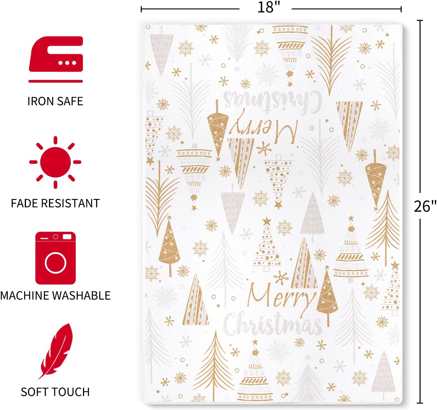 Siilues Christmas Kitchen Towels 18x26 Inch Set of 2, Gold Silver Tree Snowflake Merry Christmas Dish Towels Let It Snow Seasonal Winter Decorations for Home Drying Dishcloth - Image 6
