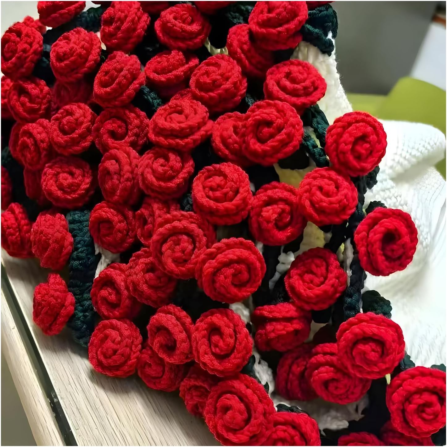 SEPSUMMER Crochet Flower Rose Bouquet, Yarn DIY Blanket Handmade Material Kit, Romantic Knitted Rose Floral Bed Throw Blankets, Gift for Mother’s Day Birthday Home Decor (Khaki+Purple)