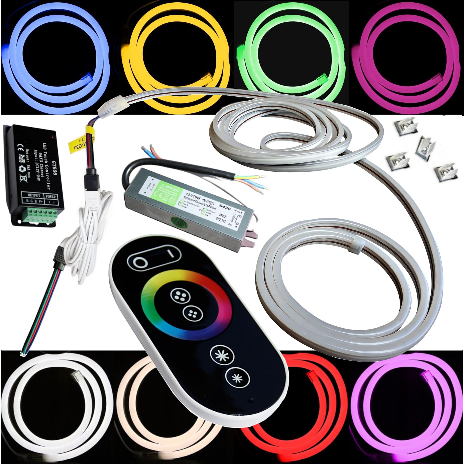 1-5 m RGB 12V + 230V Netzteil + Verlängerung (3m) LED Streifen Stripe Licht Unterbankbeleuchtung Saunabeleuchtung Saunalampe (5m - m/27,99€)
