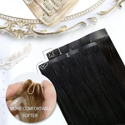 Miniatura 4 de Moresoo Extensiones de cabello humano con clip, sin costuras, color marrón, extensiones de cabello humano con clip, de trama de poliuretano, color