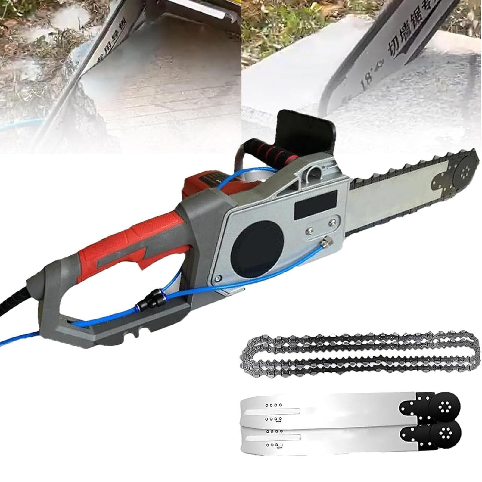 HMLSYZX 5800W/6500W Electric Concrete Chain Saw, Handheld Diamond Wall Cutter with Water Fed Dust Suppression and 2 Chains for Granite and Reinforced Concrete