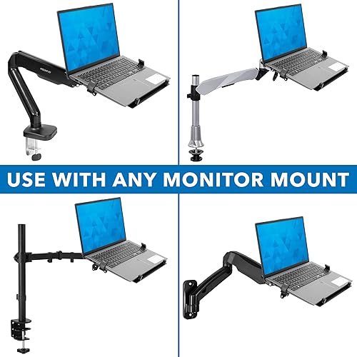 Miniatura 8 de Mount-It! Bandeja de montaje VESA para portátil para brazos y soportes de monitor VESA  Bandeja de acero con ventilación y abrazaderas ajustables