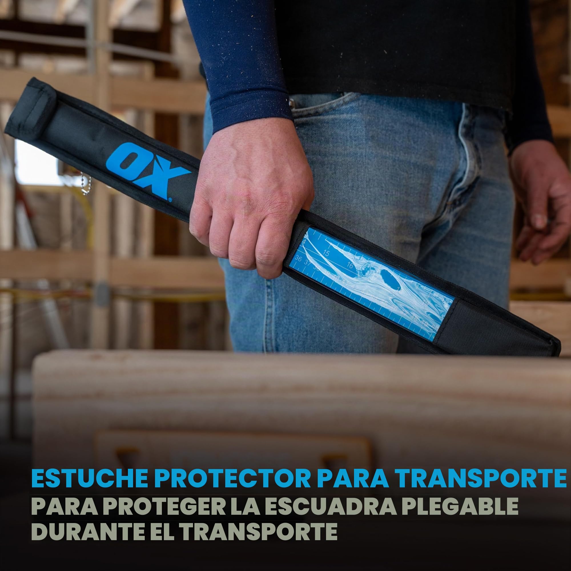 OX Pro - Escuadra plegable de aluminio de 600 mm, para carpinteros, con funda de transporte