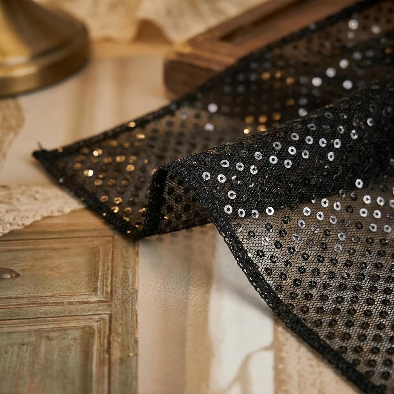 1 Piece Fashion Rave Head Scarf Black Sequin Rave Accessories Scarf Top Shawl Wraps for Women Festival Carnival Parade Concert Halloween Party Event Costume Outfit