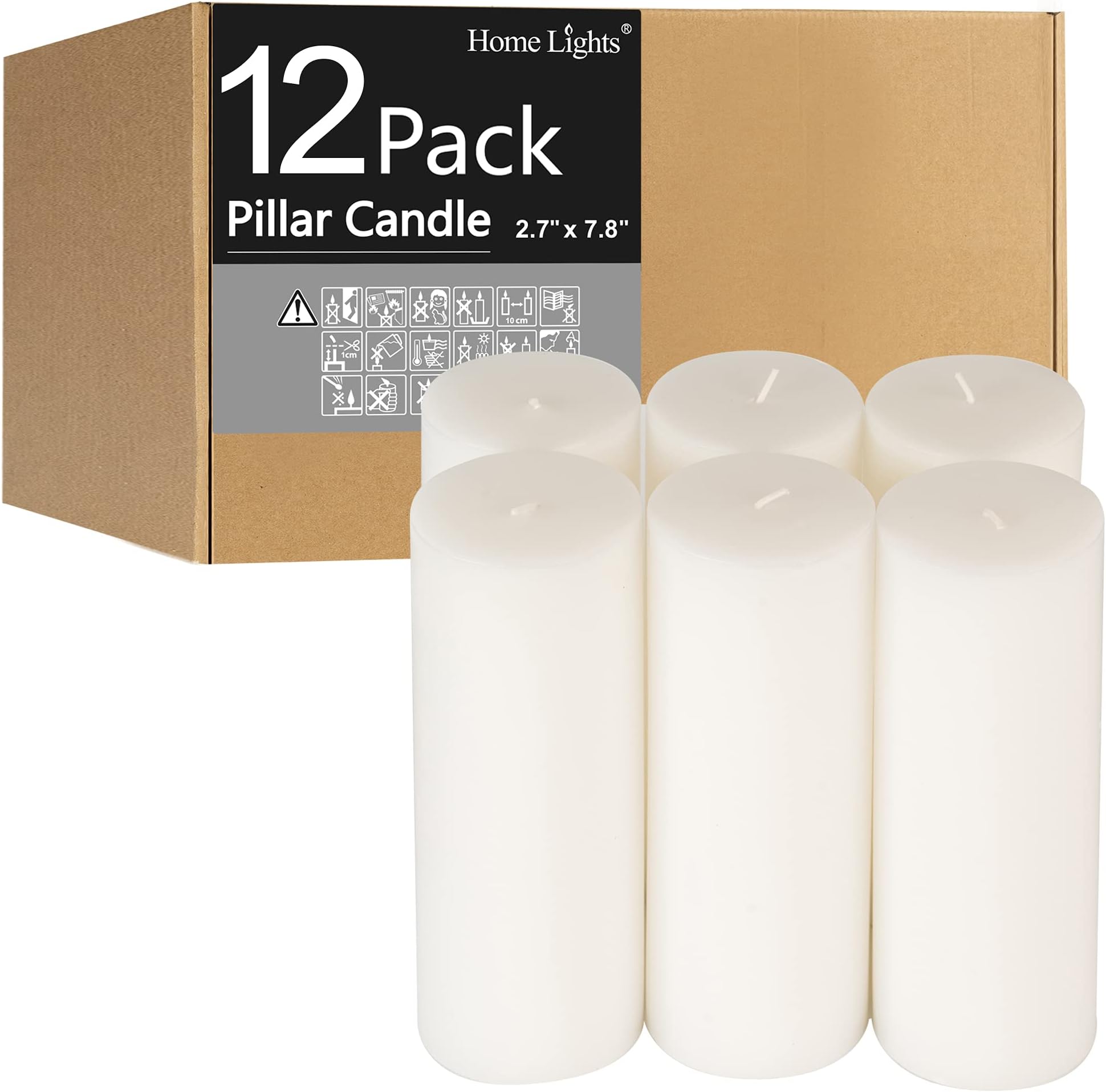 HomeLights Pillar Candles - 3x6 inch | 50 Hours Burning, 12 Count - White Unscented Smokeless European Pillar Candles - Perfect for Wedding, Parties, Spas, Home Gatherings and Dinner