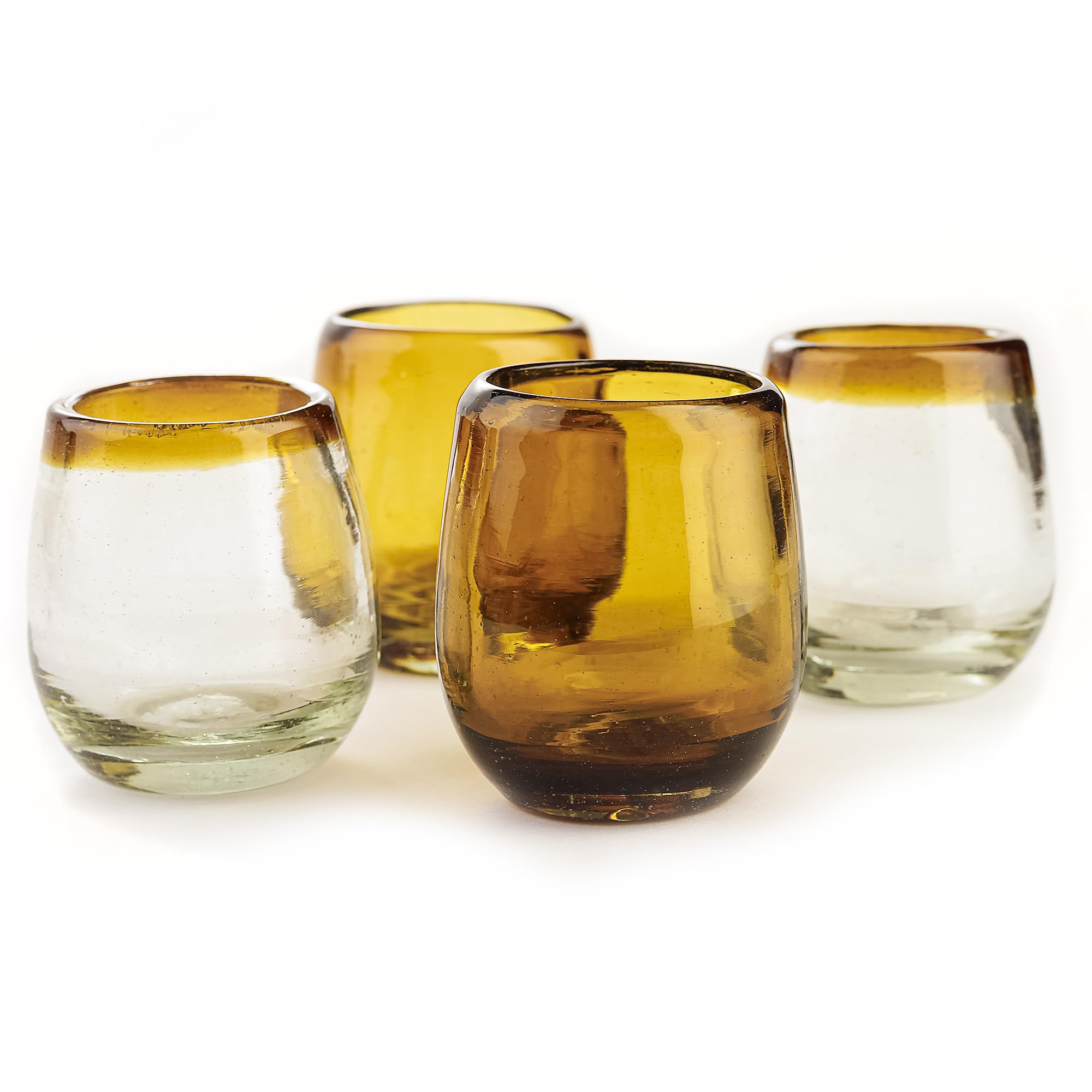MEXTEQUIL Mexican Barrel Shot Glasses, Hand Blown Tequila Set, Unique Barrel-Shaped Glasses (Amber)