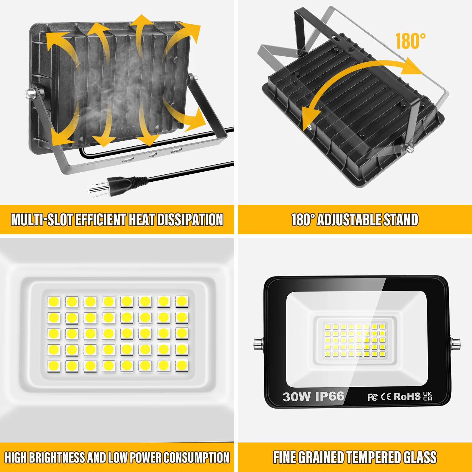 Willpower 2PCS Outdoor LED Floodlights 30W 3000LM, Flood Lights with Plug - Image 3