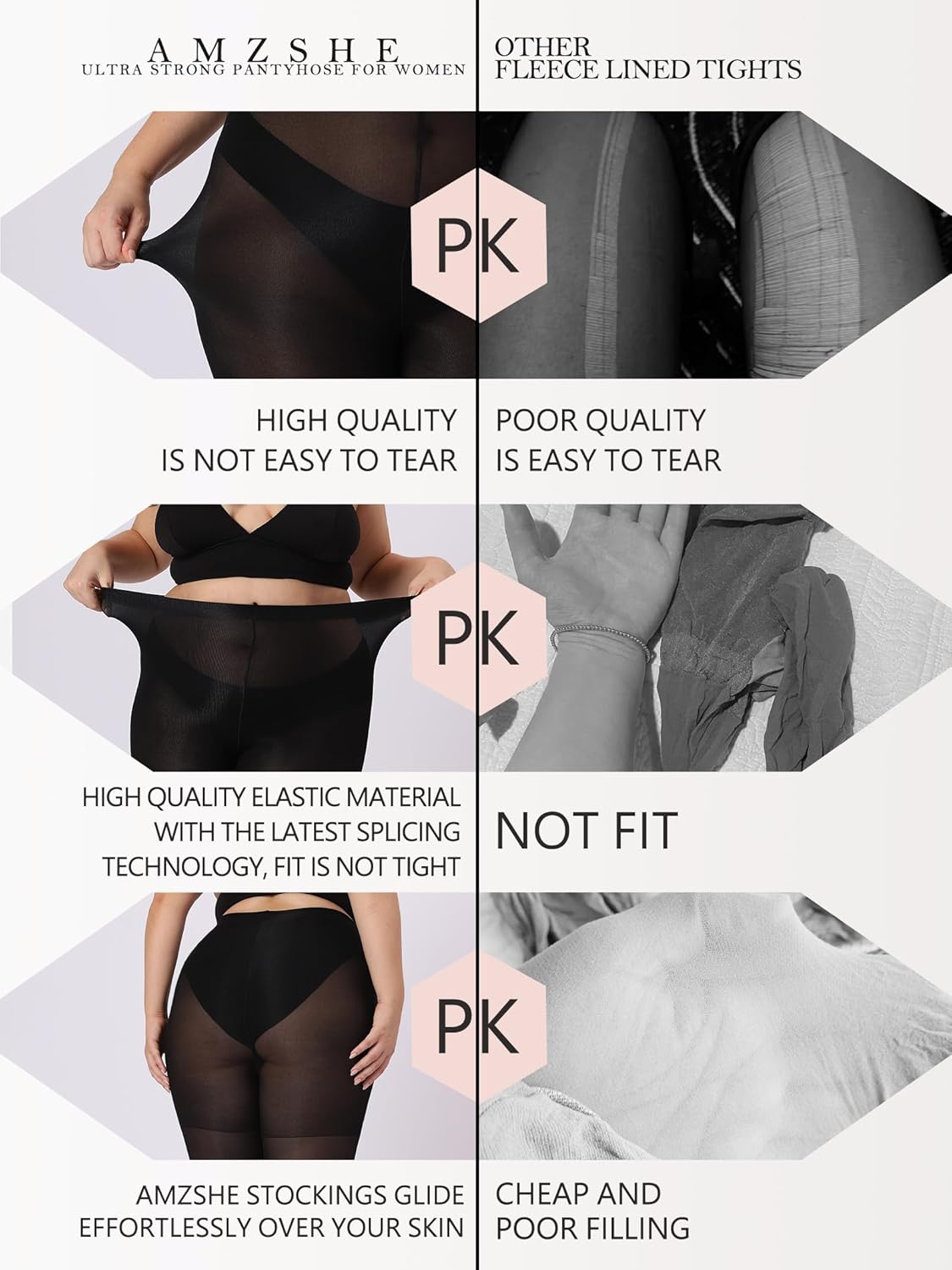 Revolutionary Durable Plus Size Pantyhose, Run Resistant Control Top Sheer Tights for Women with Reinforced Toes - Image 2