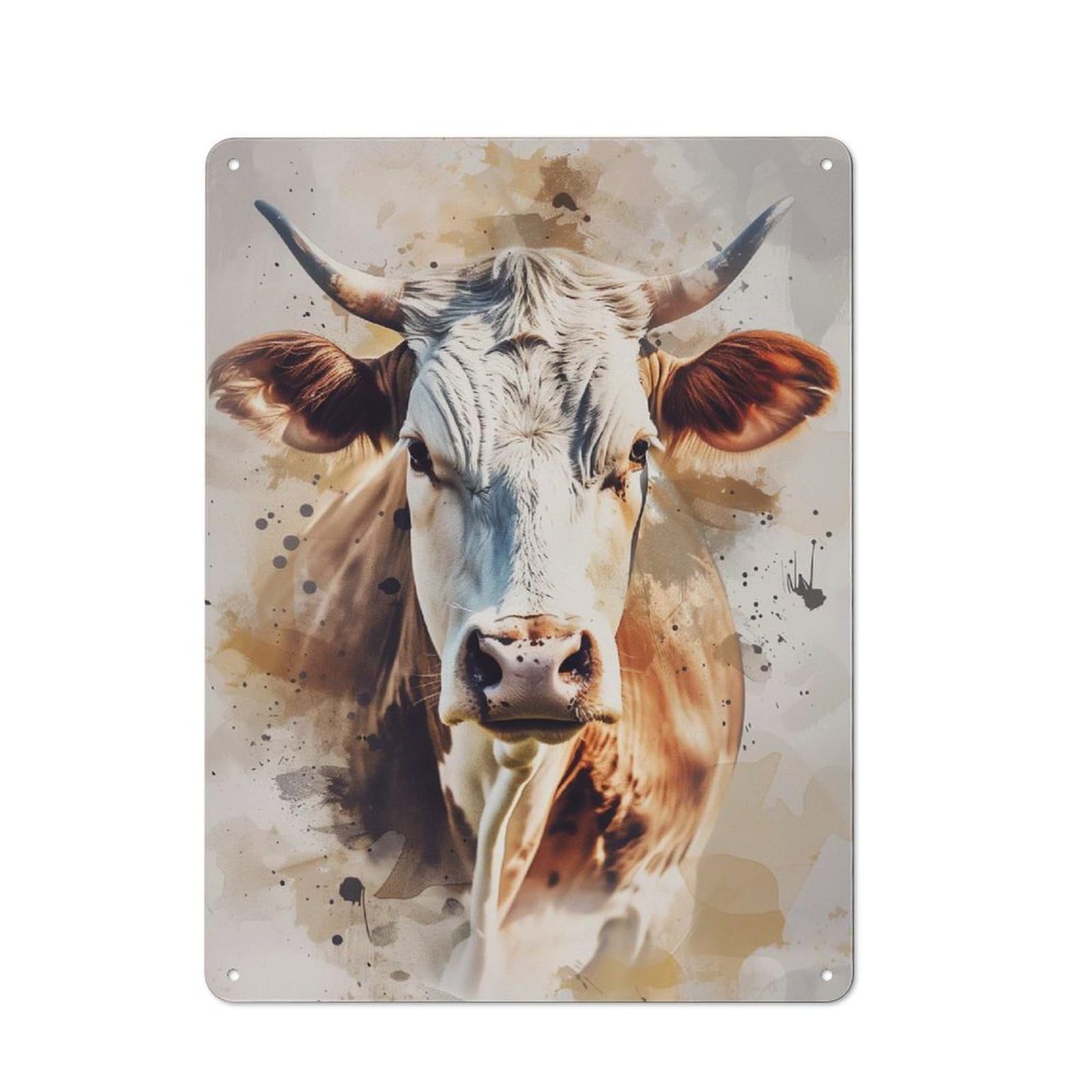 Junmoney Cow Watercolor Portrait For Garden Room Or Summerhouse, Retro Tin Sign 40X30cm, For Garage, Workshop And Man Cave Decoration