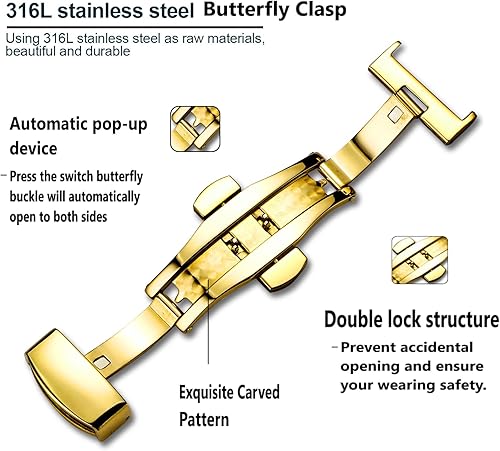 Miniatura 7 de Moran - Correa con estampado de cocodrilo y de cuero vacuno, para reloj de pulsera de 18 mm a 24 mm, para mujer y hombre