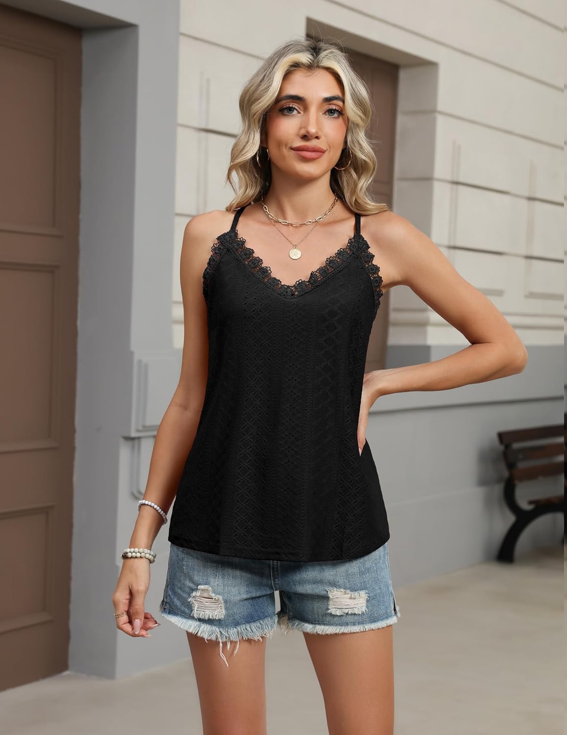 HOTOUCH Camisole for Women V Neck Spaghetti Strap Tank Tops Sleeveless Blouses Loose Fit - Image 5