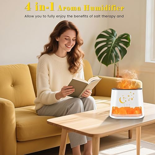 Miniatura 2 de Difusor ultrasónico de aceite esencial de 8.8 fl oz Lámpara de sal del Himalaya con control remoto y función de apagado automático, con 8 colores de