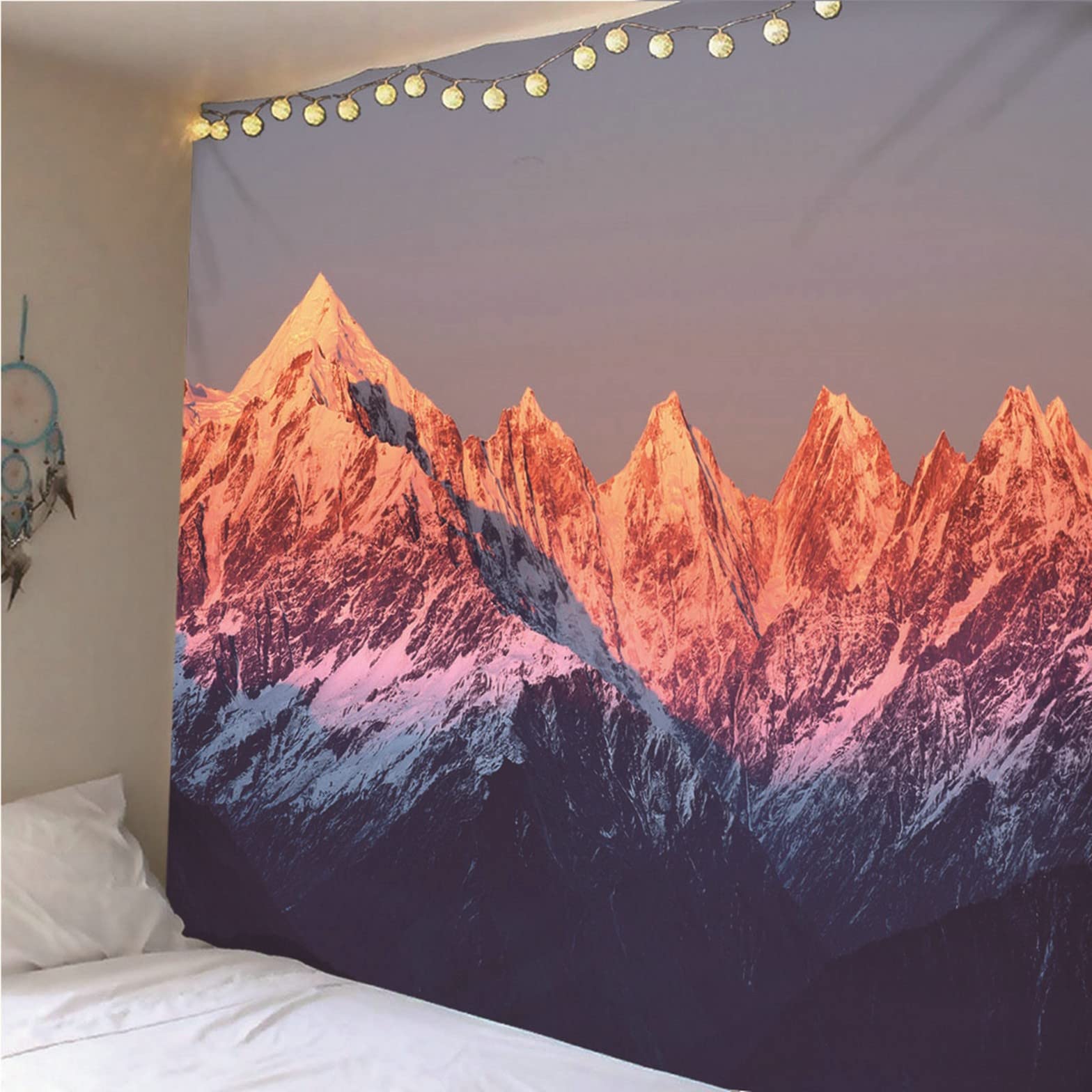 Chenlane Wandteppich Yoga Baumwolle Wand Teppiche Klein Schneeberglandschaft Wandteppich Orient Wandtuch Vorhang Wandbehang Dekoration Weiß Grau 350x250cm
