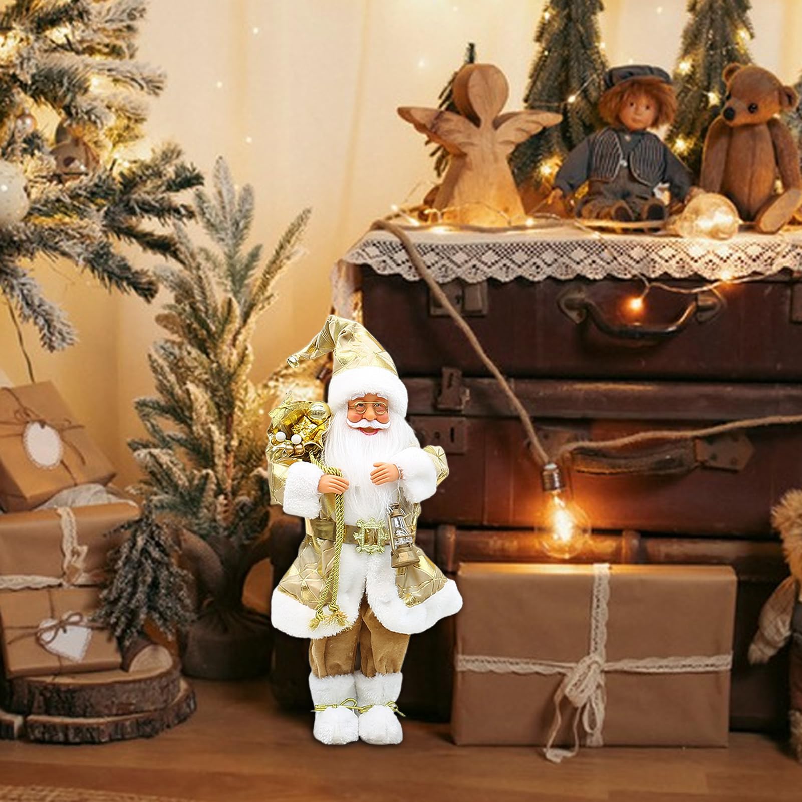 Estatua De Papa Noel Figura De Pie De 46 Centímetros | Figura Tradicional De Pie De Santa Claus Navideña Para Estante, Mesa, Escritorio, Ventana, Chimenea, Familia, Amigos,