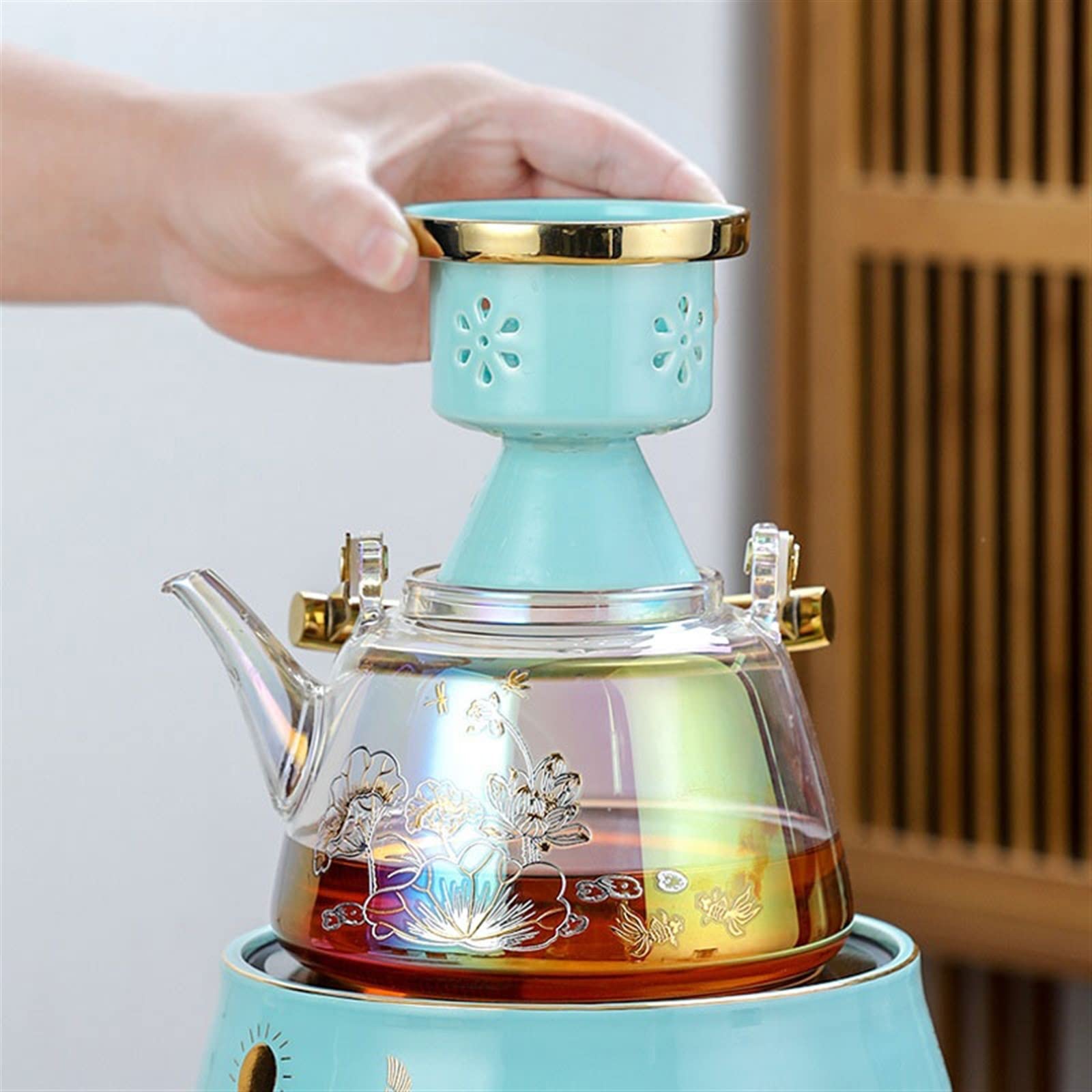Teekannen 1l großer Kapazität Wärmefestes Glas-Teekannen-Kessel Haushalt großer positiver Teamamer mit Keramikfilter Kaffeekanne