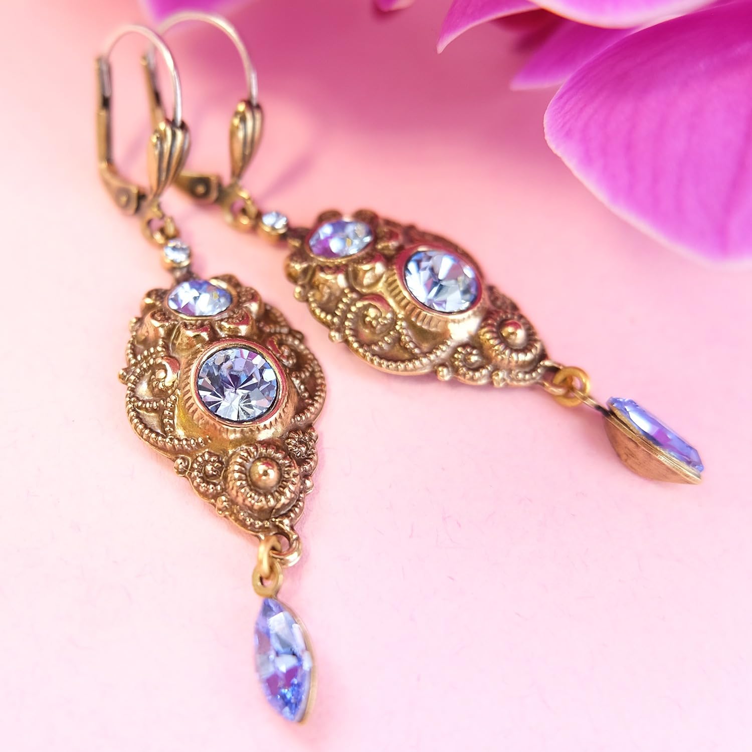 NOBEL SCHMUCK Jugendstil Ohrringe Gold Marken Kristalle Ohrhänger Gold