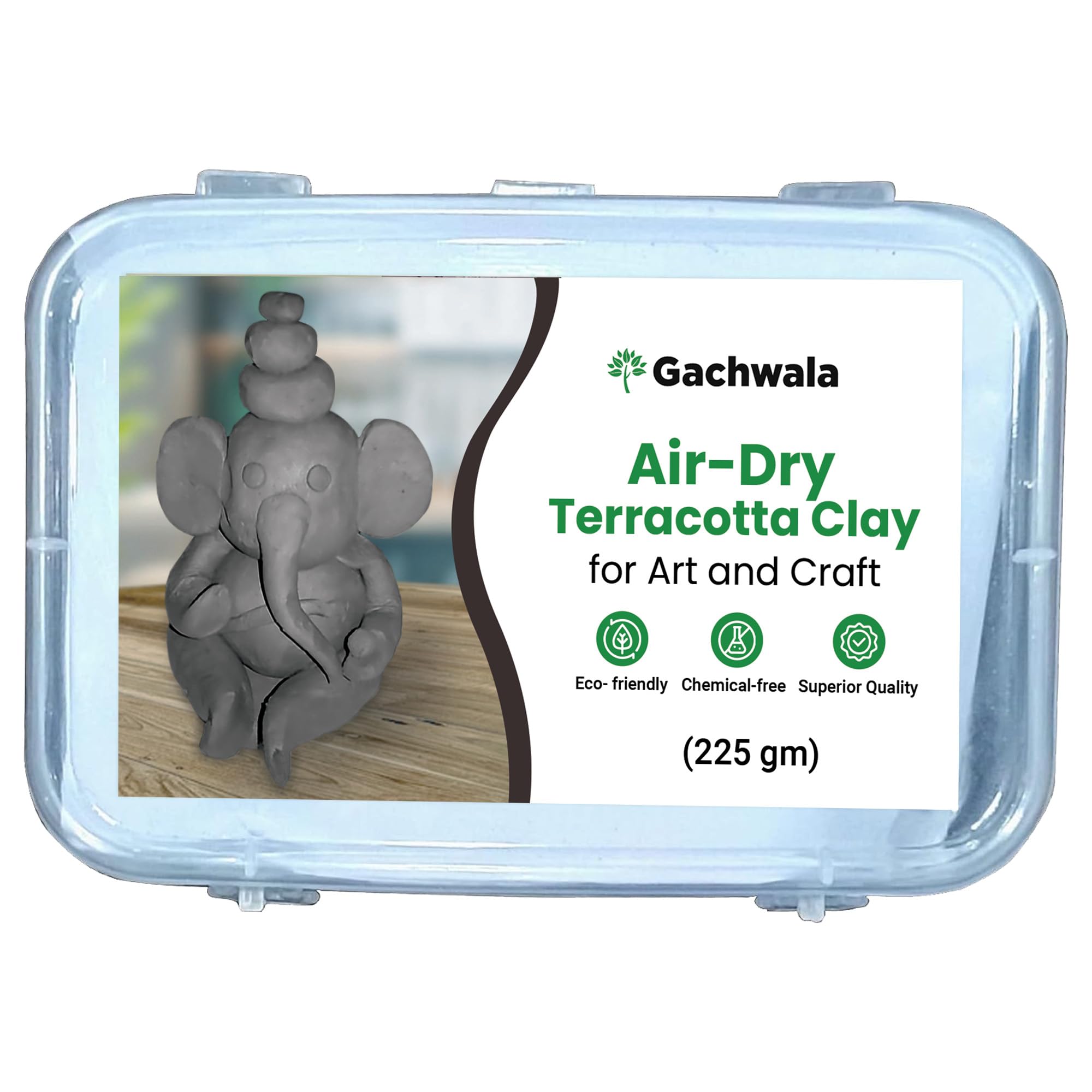 Gachwala Premium Air Dry Clay for Art and Craft 225gm: Terracotta Clay Moulding, Pottery Making, and Ganesha Idol - Modeling Clay - Natural, Ready-to-Use, Eco Friendly, Filtered Shadu Mati/Mud Clay-image-0