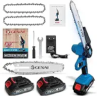 Motoserra Portatil a Bateria, Mini Motosserra 21V Brushless Motosserra Elétrica Portátil 6+8 Polegadas, Serra Elétrica sem Fio com 2 Baterias para Poda de Árvores, Trabalhos em Jardins