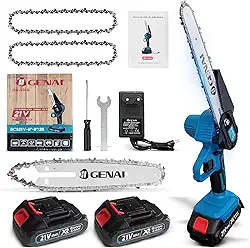 Motoserra Portatil a Bateria, Mini Motosserra 21V Brushless Motosserra Elétrica Portátil 6+8 Polegadas, Serra Elétrica sem Fio com 2 Baterias para Poda de Árvores, Trabalhos em Jardins