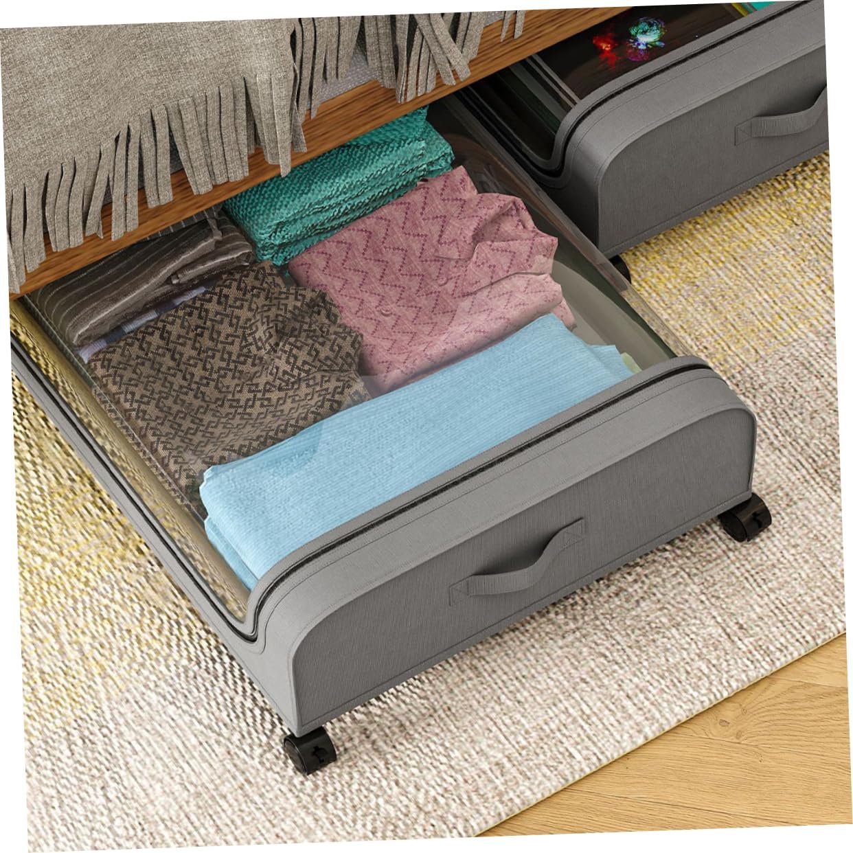Bed Storage Bin Wheels Space-saving Storage Box for Clothes Toys and Sundries Compact and Lightweight Design for Bedroom and Living Room Organization
