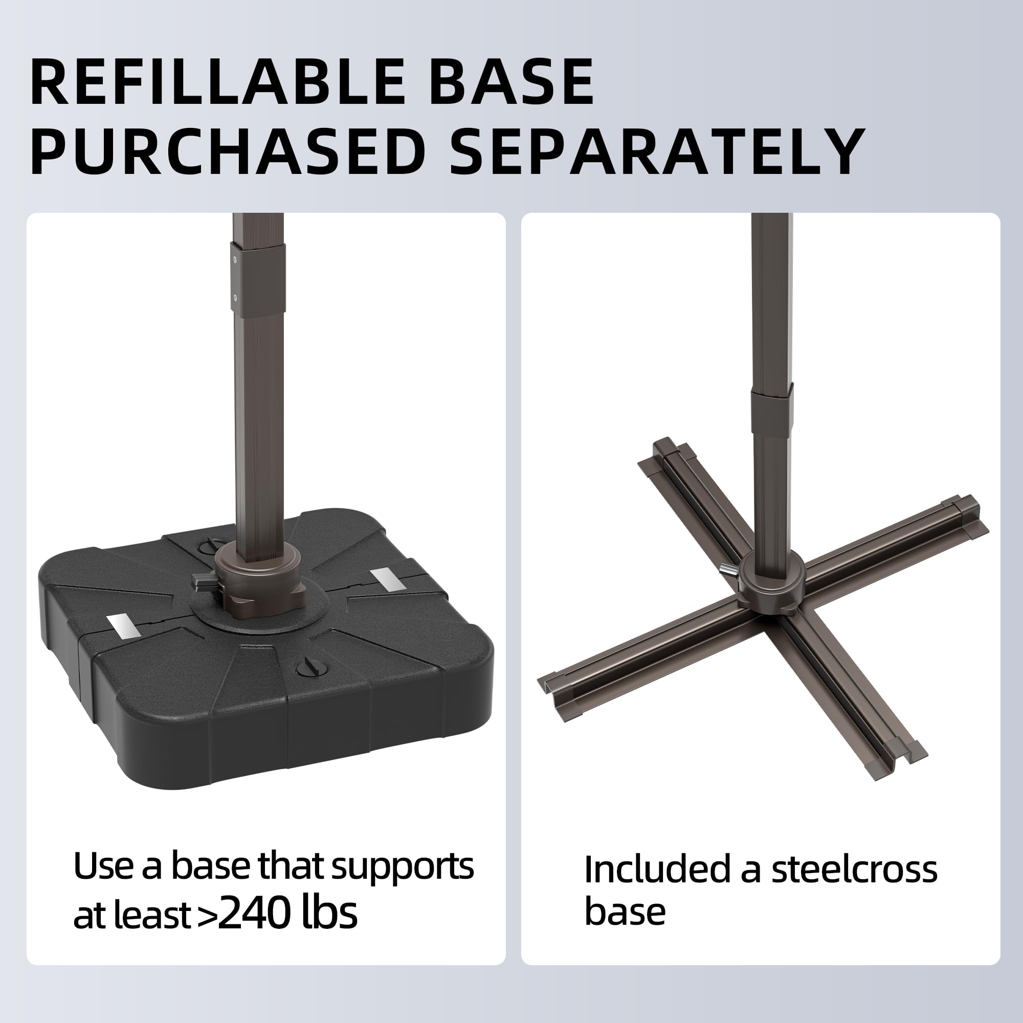 Sombrilla voladiza para terraza de 10x13 pies, sombrilla grande rectangular de doble parte superior, sombrilla resistente con rotación de 360°, con contrapeso, para exterior, sombrilla para 3