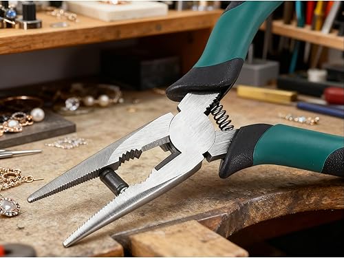 Miniatura 22 de 10 alicates de punta de aguja extra largos de 6 pulgadas, mini alicates de joyería de precisión con agarre cómodo, alicates de punta de aguja