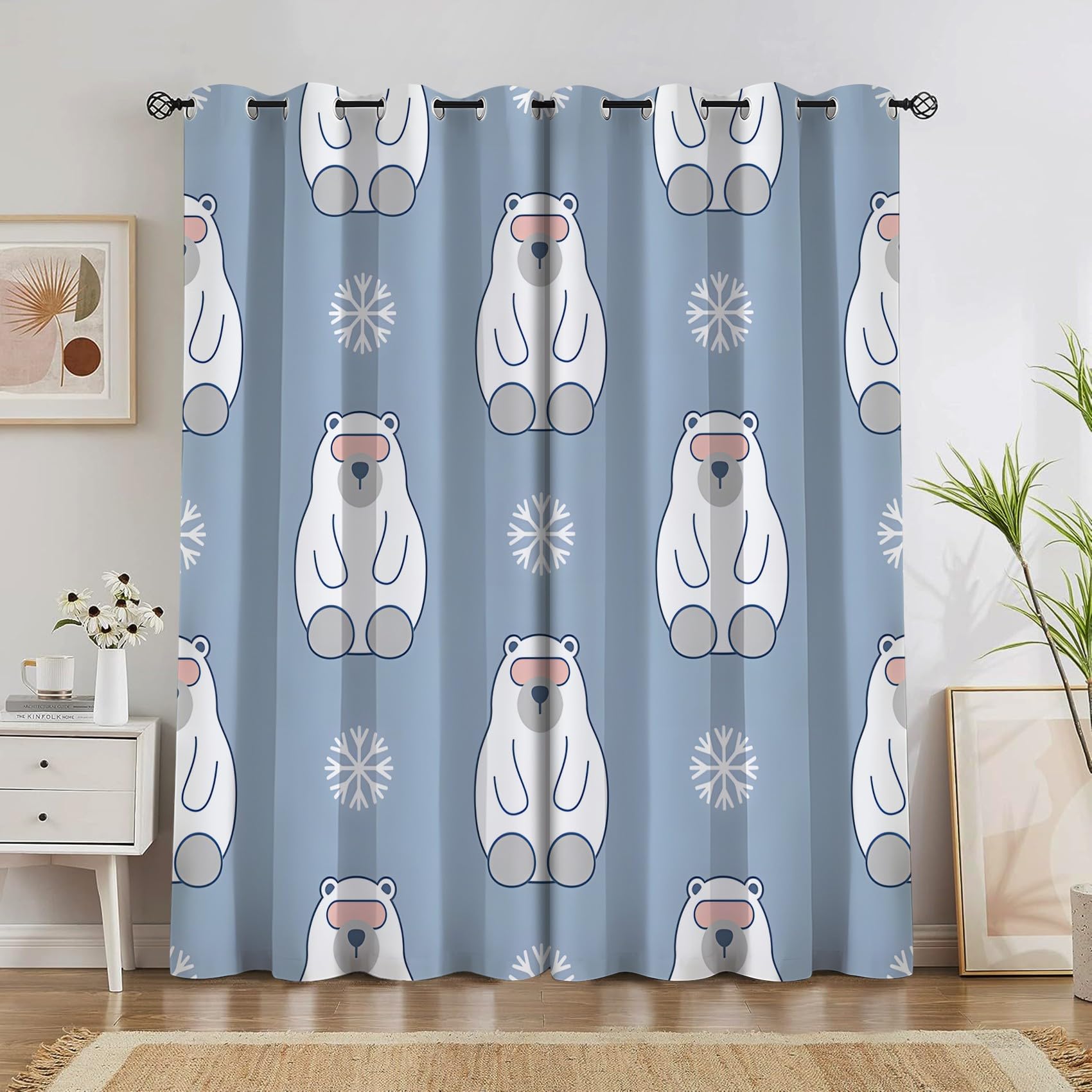 Ours polaire rideaux thermiques contre le froid et la lumière du jour, lot de 2