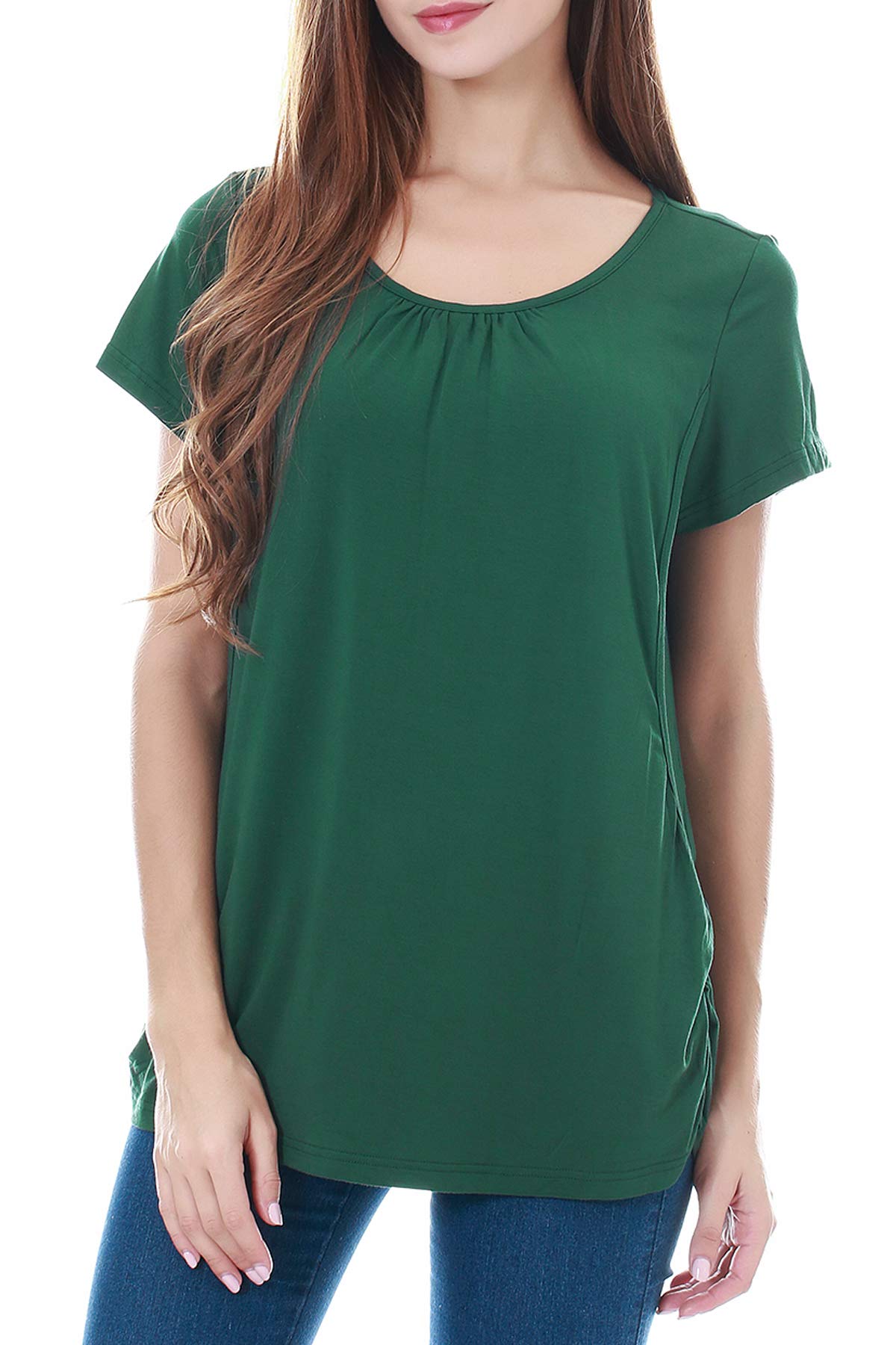 Smallshow Women's Deep Green ’S Maternity Nursing Tops Short Sleeve Modal Breastfeeding T Shirt Xxl