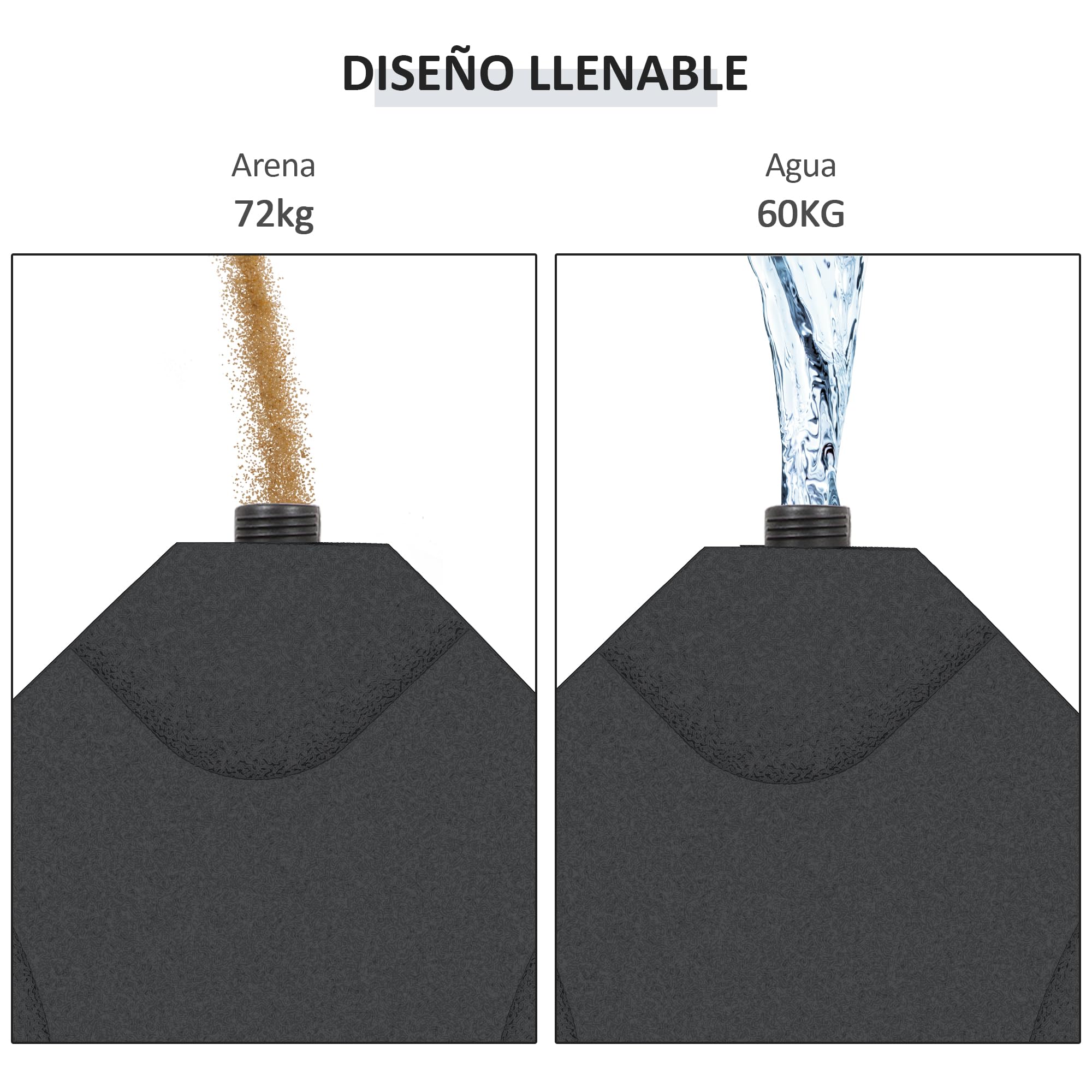 Outsunny Base para Sombrilla de 4 Piezas, Soporte para Parasol de HDPE Rellenable con Agua 15 kg o Arena 18 kg, para Jardín, Patio, Terraza, 100x100x7,5 cm, Negro