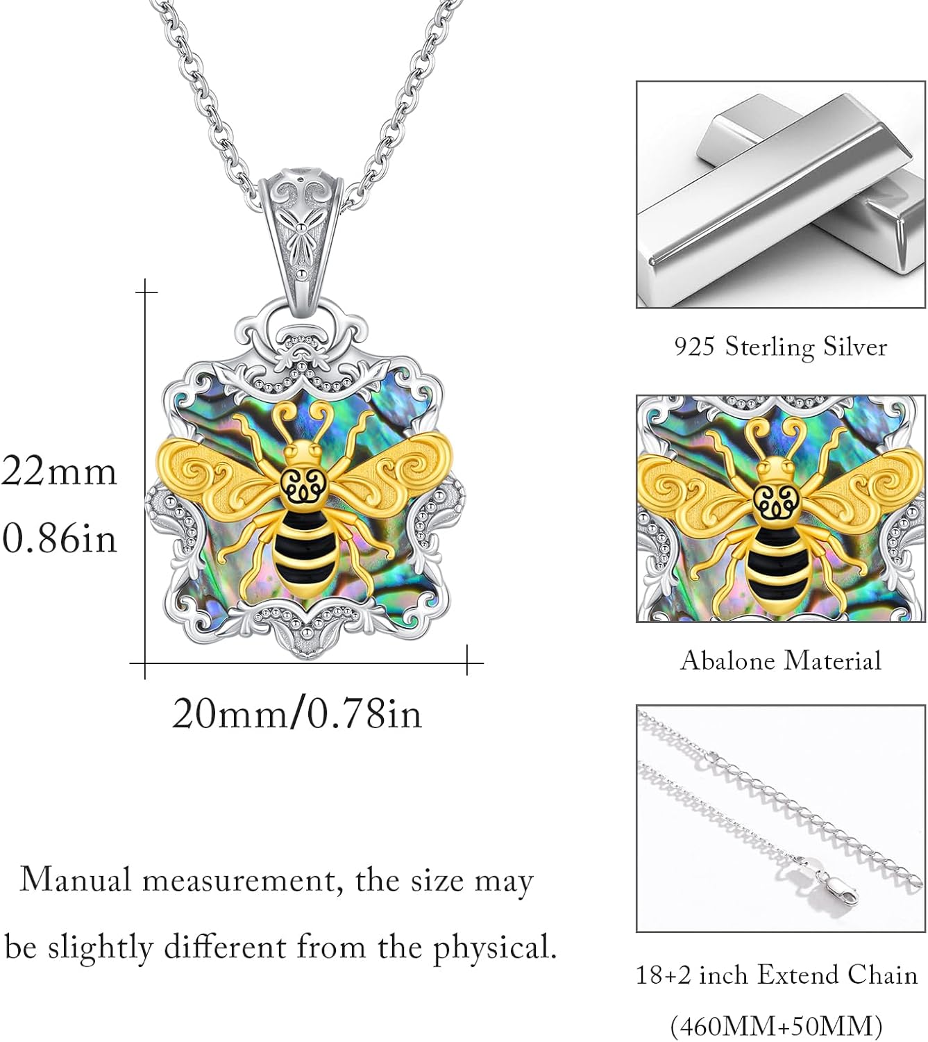 Bee/Butterfly Necklace for Women 925 Sterling Silver Bee/Butterfly Pendant Necklaces with Abalone Shell Animal Jewelry Gifts for Women - Image 2