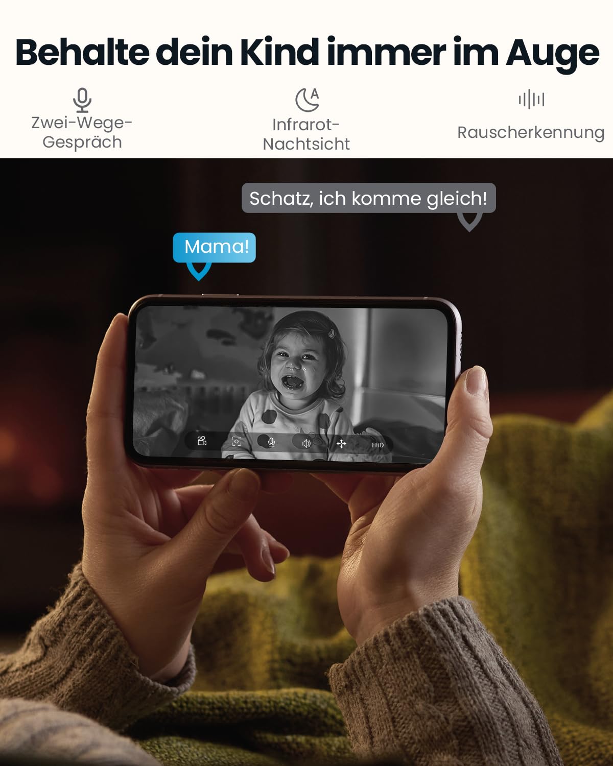 ieGeek 2K Cámara WiFi interna 2,4/5 GHz, rotación de 360 ° para casa/bebé | Seguimiento de movimiento, grabación 24/7, visión nocturna, audio bidireccional, SD/Cloud, funciona con Alexa, SC1/negro