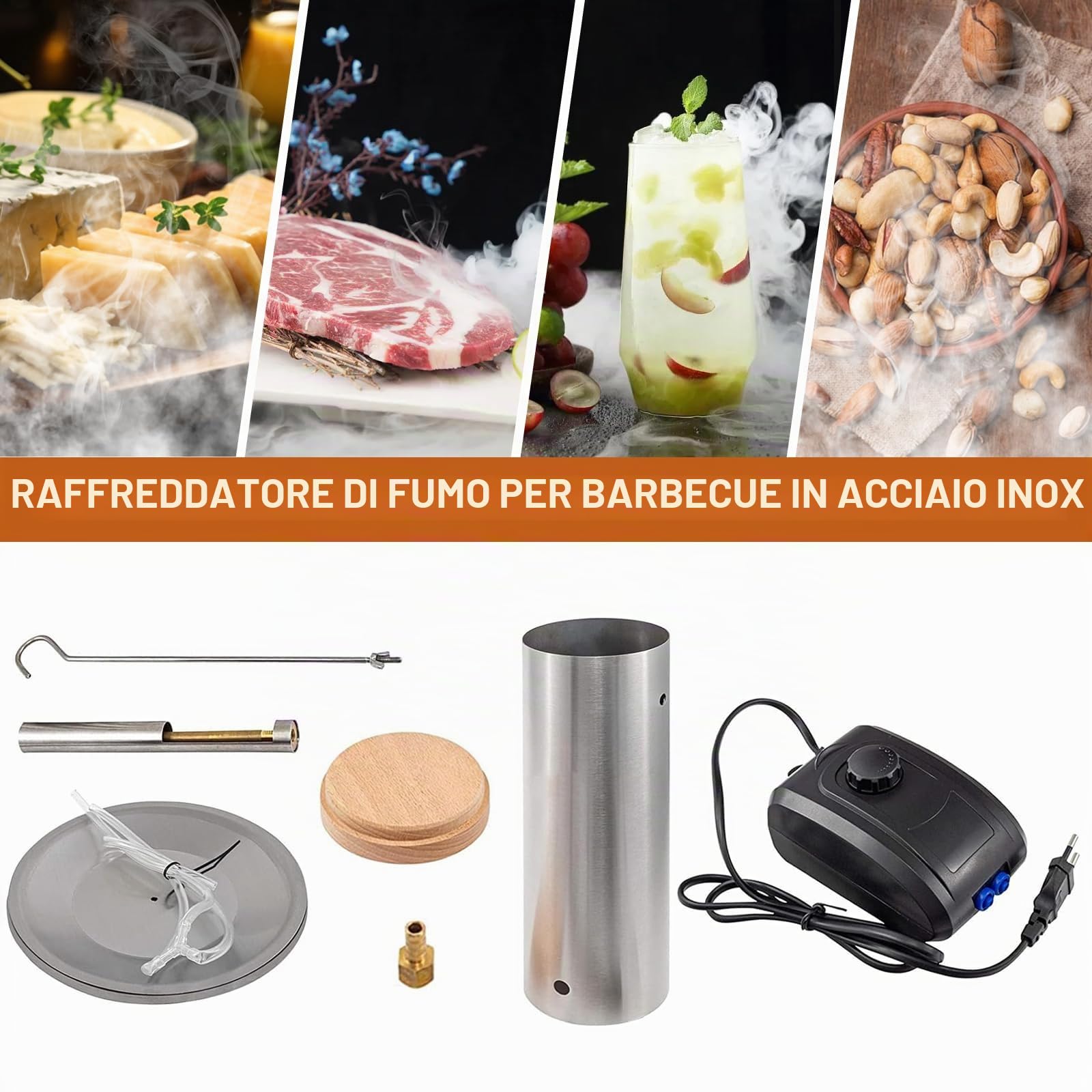 Generatore di Fumo Freddo in Acciaio Inox con Pompa | Affumicatore Barbecue Portatile, Generatore di Fumo Freddo per Griglia Forno a Fumo per Pesce Affumicato, Carne