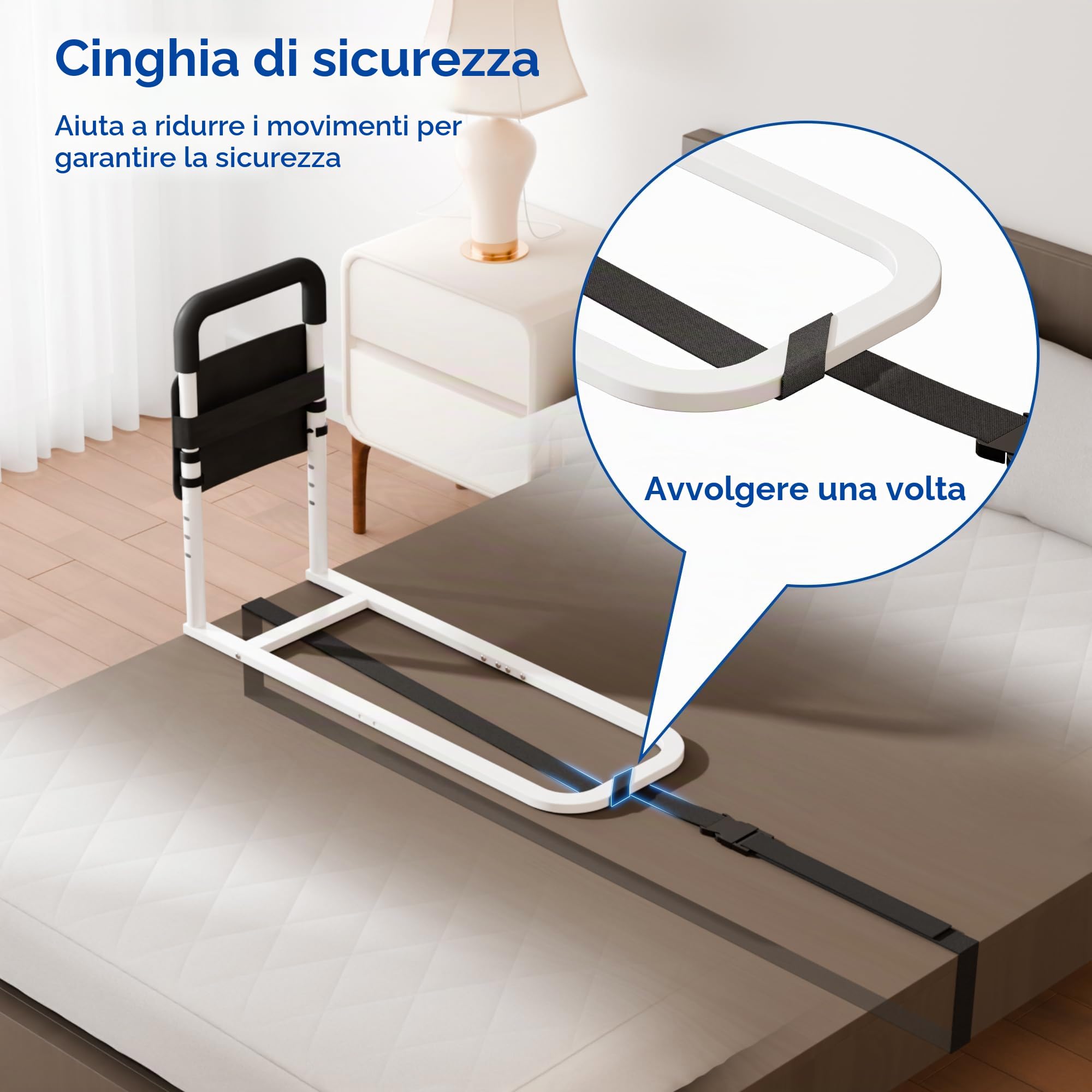 Sponde da Letto per Anziani - Sponda da Letto Regolabile a Tubo Piatto per Anziani con Tasca di Stoccaggio e Maniglia Antiscivolo per Entrare e Uscire dal Letto, Resistente fino a 136 kg - Adatta per