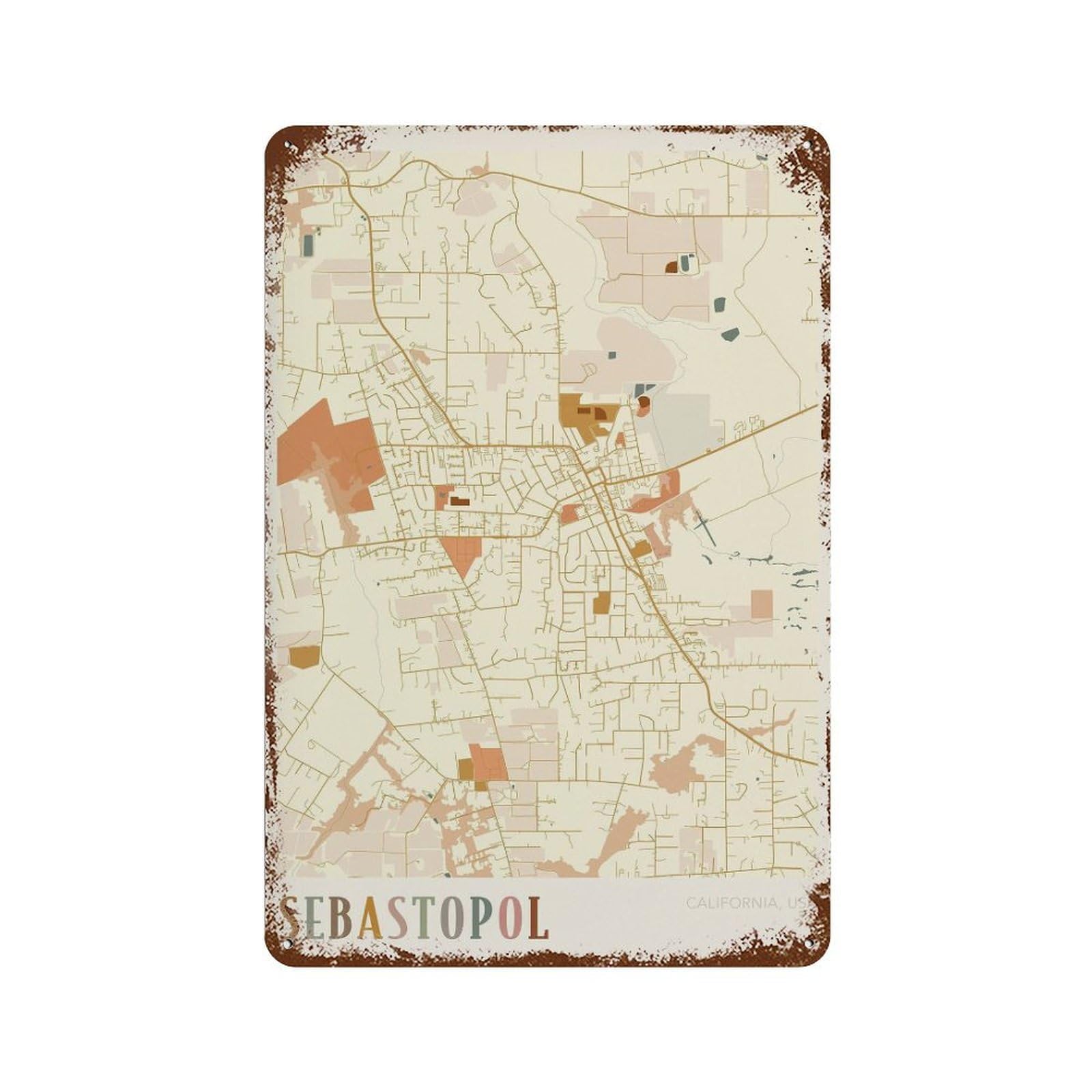xiaoxiaoshen Sebastopol Map California Travel Gift Boho Wall Decor Art Metal Tin Poster Modern Home Decor Art Home Bar Shop Decorations Vintage Sign 30x20cm