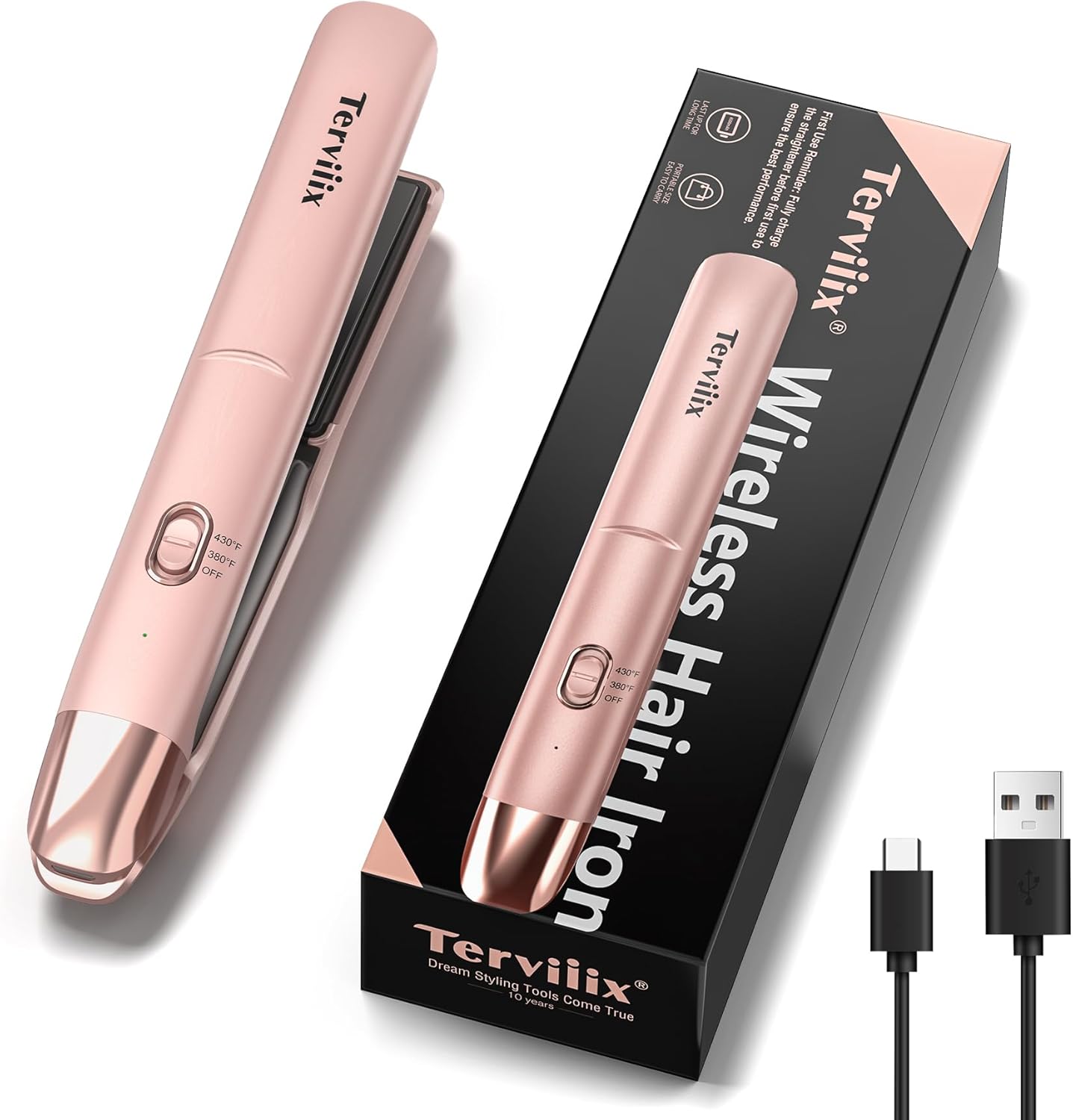 Terviiix Cordless Hair Straightener Portable Size, Max 430°F Mini Hair Straightener & Curler 2 in 1 for Short Hair, Rechargeable Mini Flat Iron for Travel with Argan Oil Infused, 4500mAh Battery