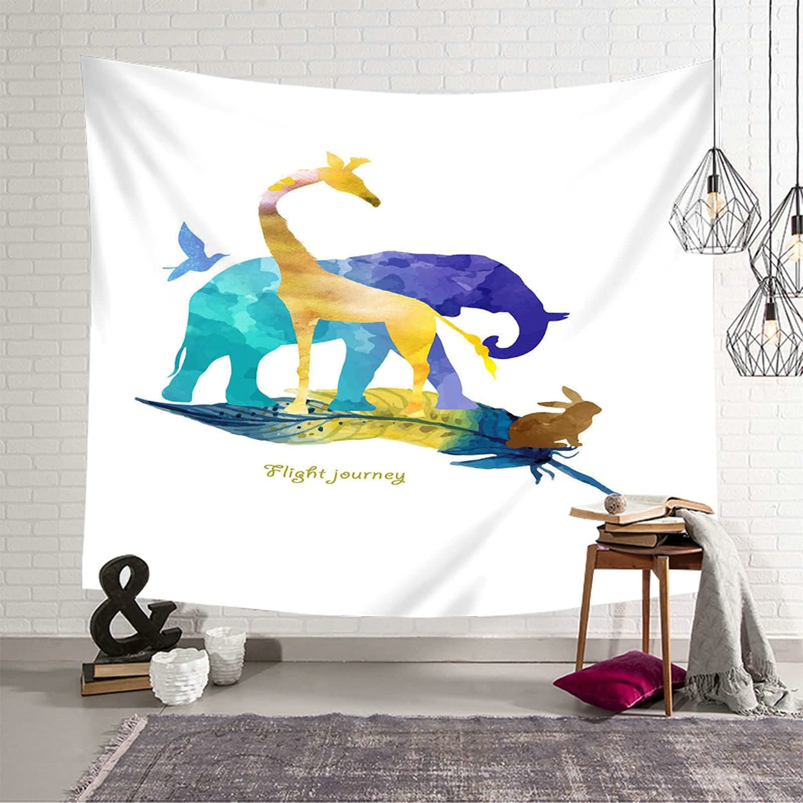 Tapiz de pared infantil con animales decoración de poliéster grande de 150 x 130 cm