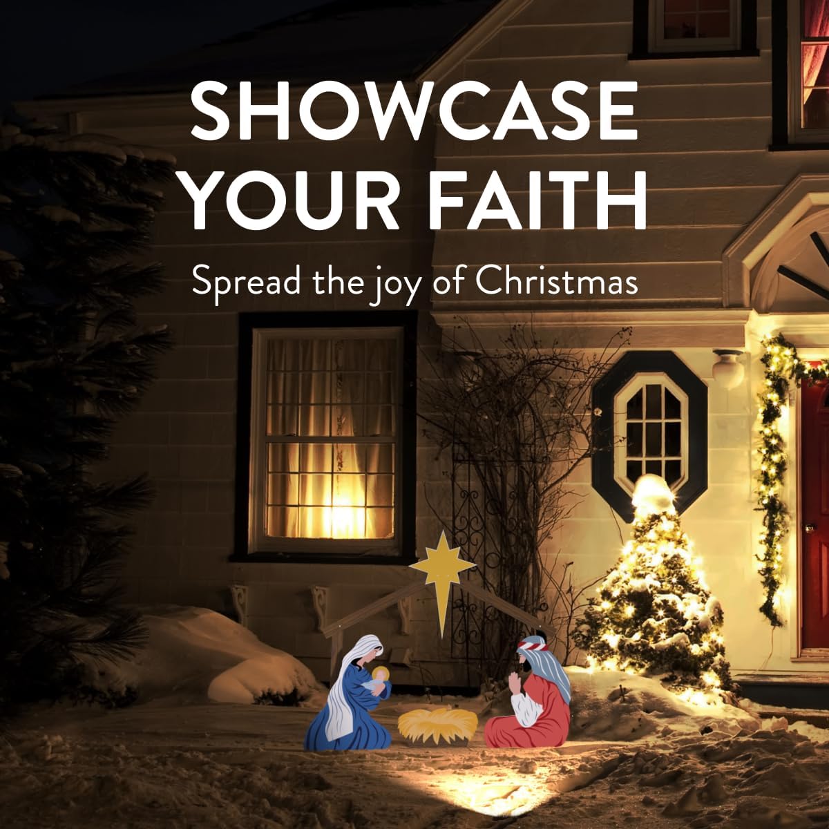 Complete Nativity Scene - 12 Weatherproof Nativity Set Figures for Outdoor Christmas Decoration - Easy to Assemble & Store - Standard, White