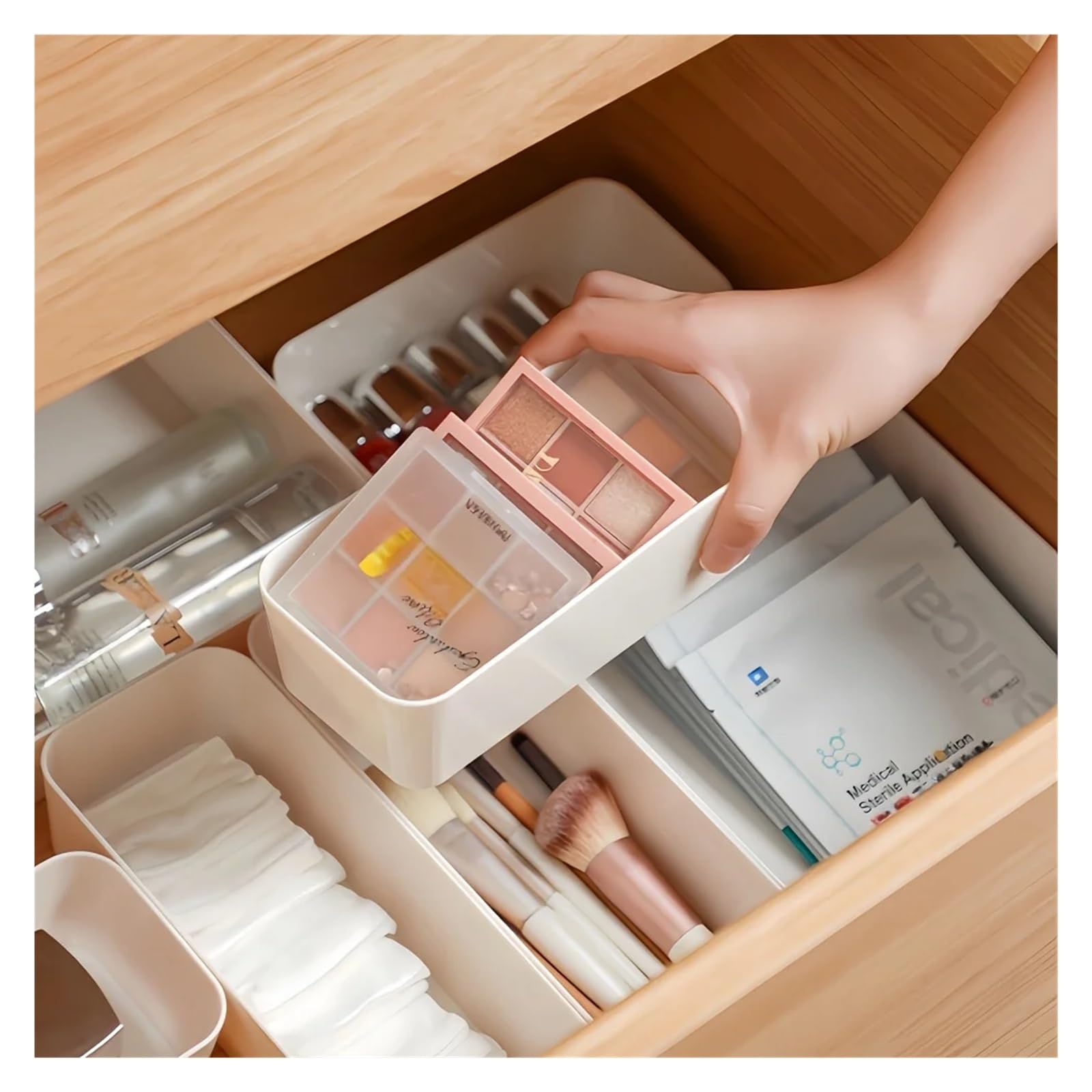 Cajas Organizadoras Cajones Desktop Drawer Organizer Partition Makeup Sundries Utensils Cutlery Storage Box Set for Kitchen Bathroom Office Tray(7pcs setA)
