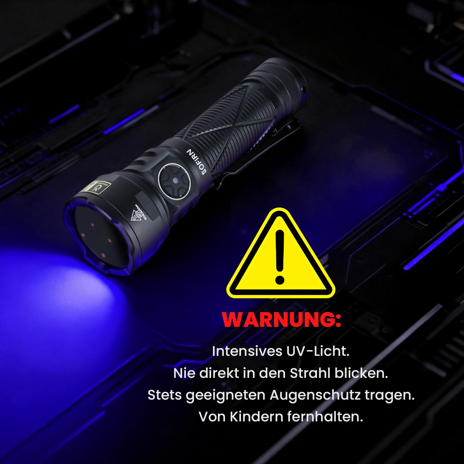 Sofirn SR15 UV Taschenlampe 365nm, UV Lampe Schwarzlicht Taschenlampen Aufladbar, IPX8 wasserdicht für Mineralien, Bernsteinsuche, Haustierurin-Erkennung, Harz, Reisen, Professionelle Inspektion