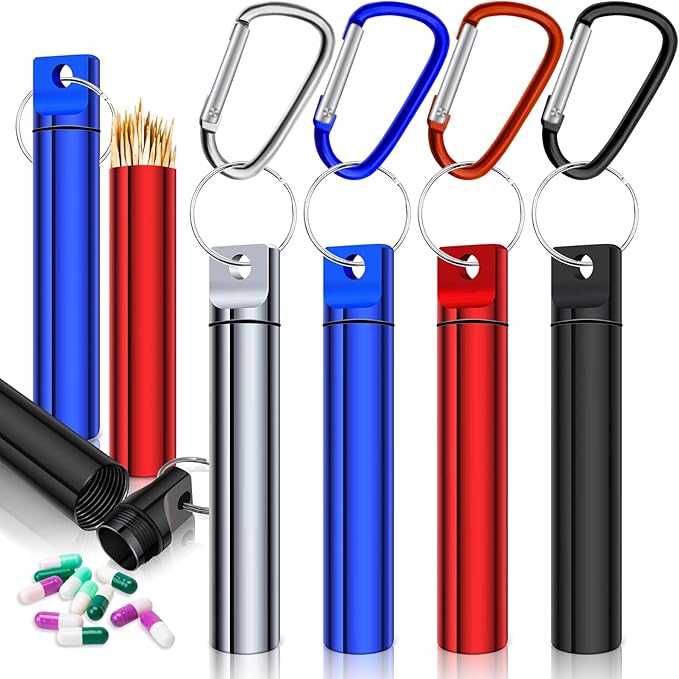 4 Pieces Portable Metal Toothpick Holders, Aluminum