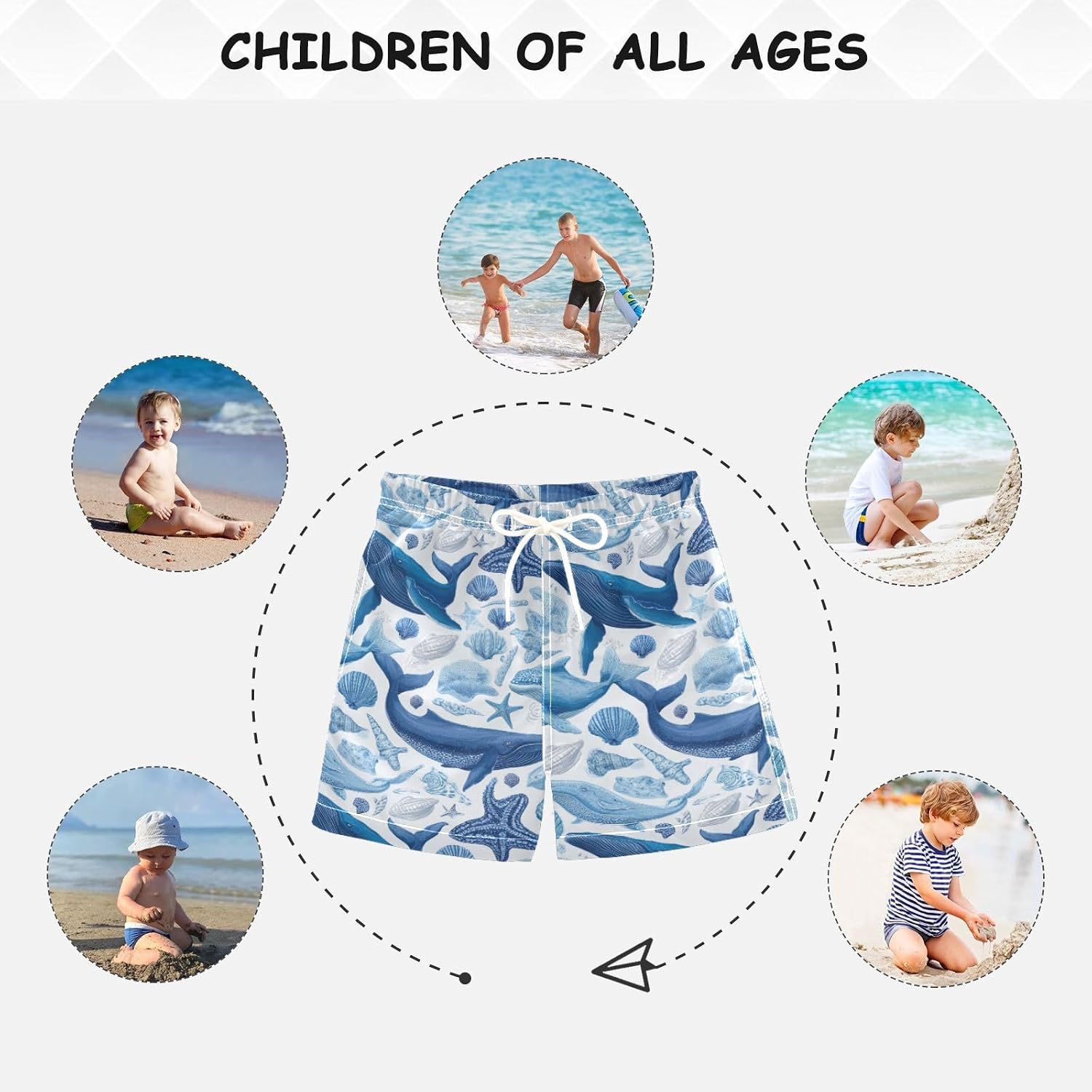 Boccsty Blue Whales Boys Swim Trunks Baby Kids Sea Shells Starfish Swimwear Summer Toddler Beach Board Shorts 3T