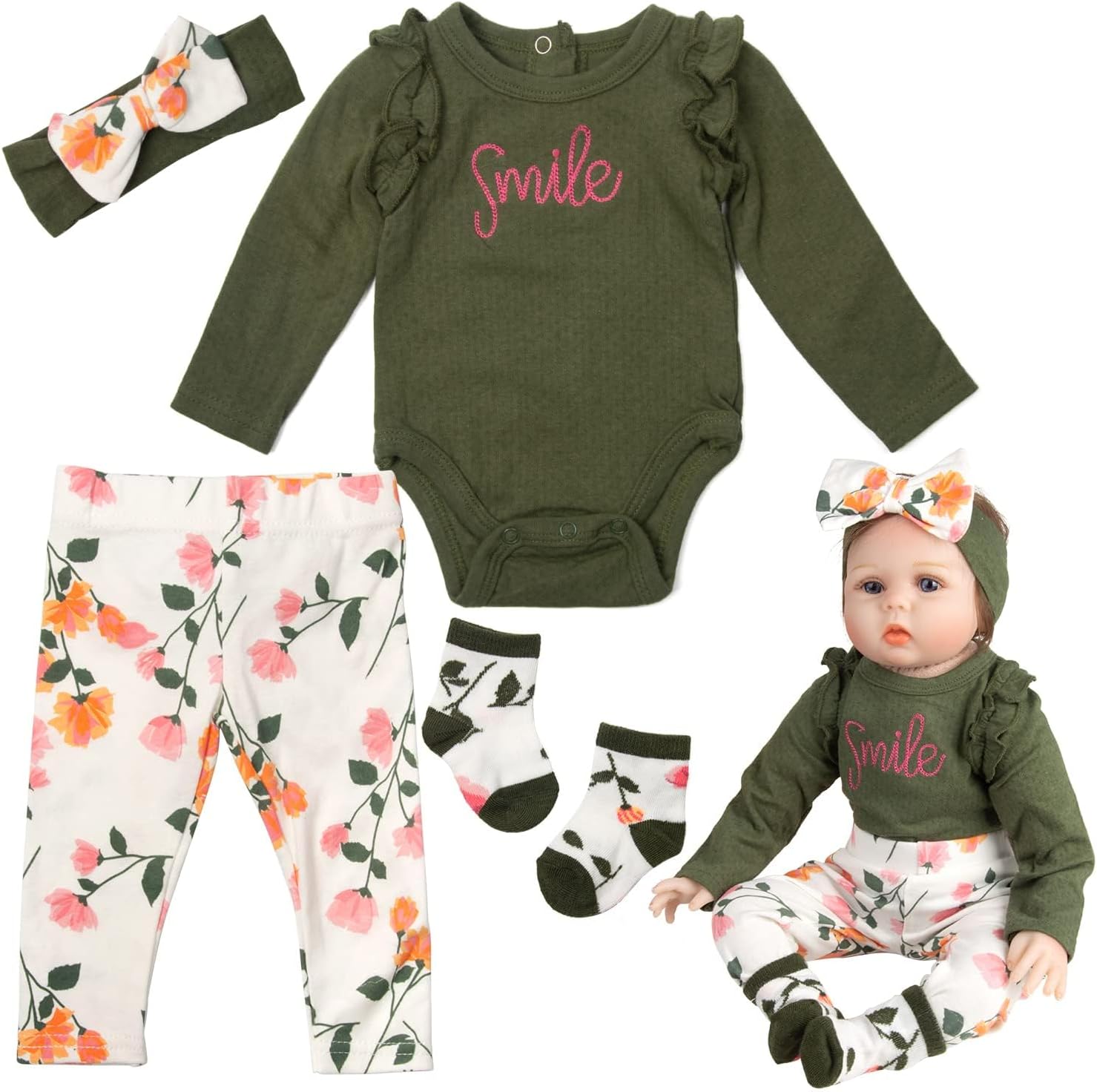 Reborn Baby Doll Clothes 20 Inch Girl 4pcs for 17-22 Inch Silicone Baby Doll Clothes Accessories Sets