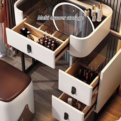 Miniatura 3 de Vanity Desk with Mirror and Drawers, White Vanity with Mirror, Wooden Makeup Desk for Bedroom Dressing Room, with Adjustable Brightness Mirror,White