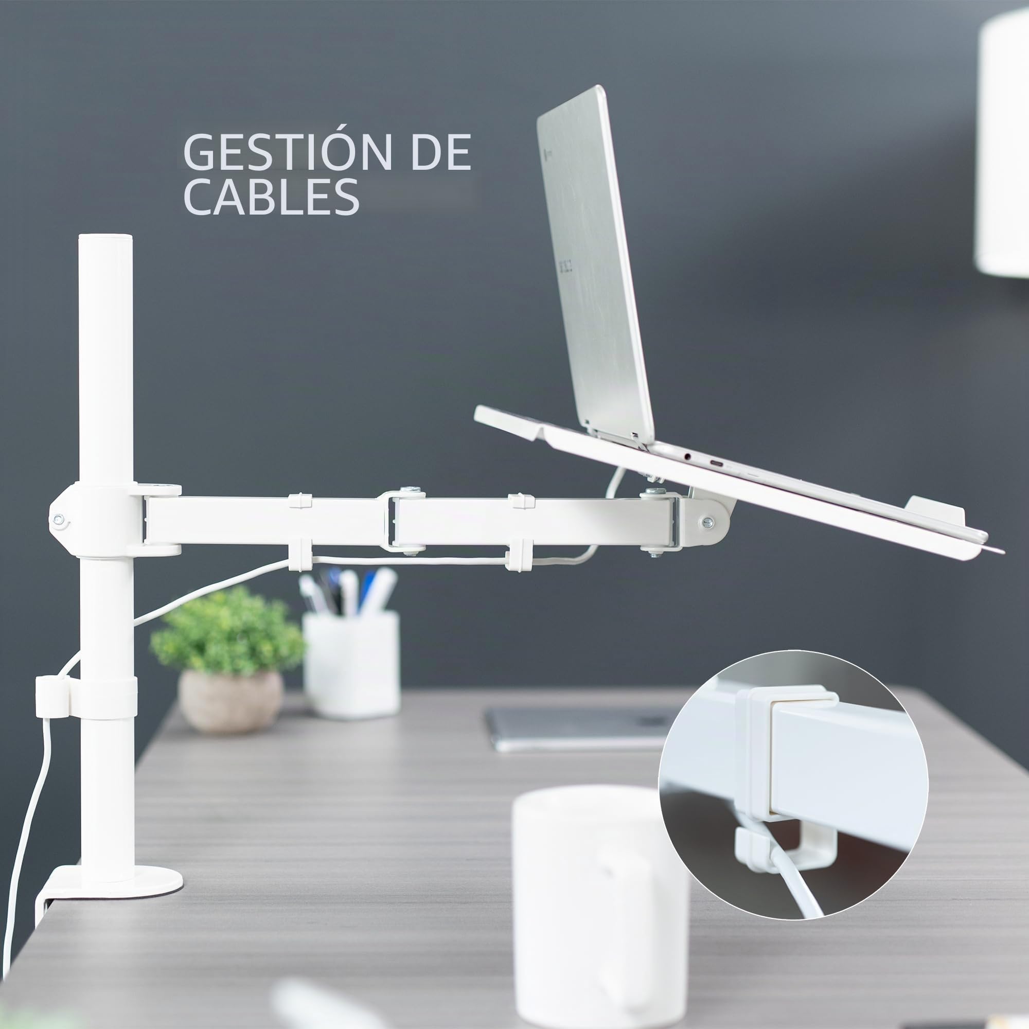 VIVO STAND-V001LW - Soporte de Escritorio para Laptop, extensión Totalmente Ajustable con Abrazadera en C, Color Blanco