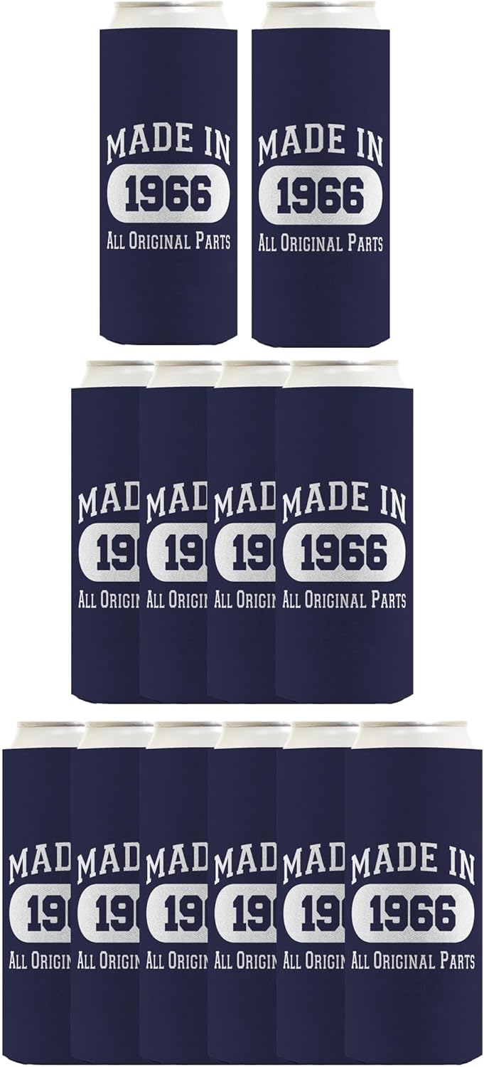 60th Birthday Party Adult Favors Made In 1966 Original Parts 12-Pack Ultra Slim Can Thermocoolers