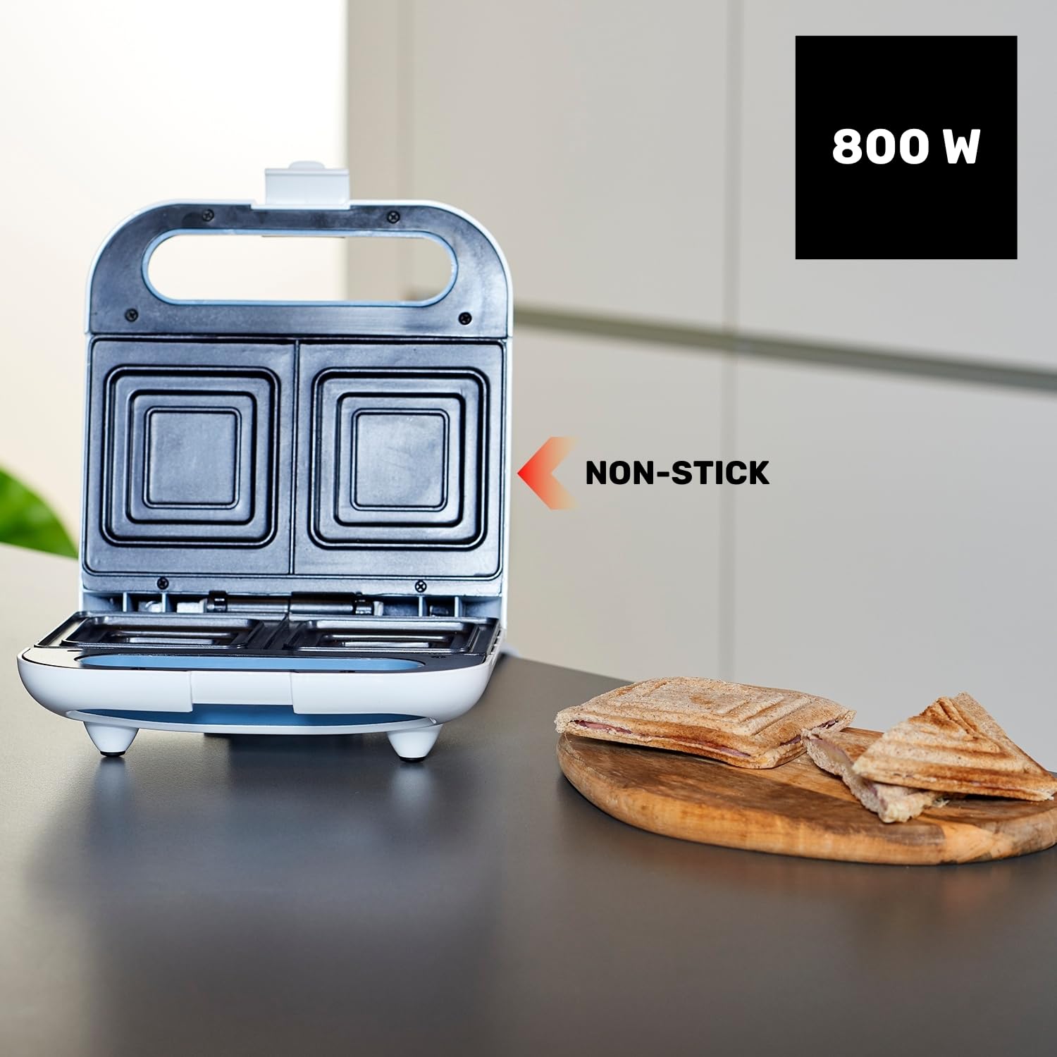 Taurus Mysandwich Elektryczny opiekacz do kanapek, 800 W, 2 kwadratowe płyty do przygotowania 2 kanapek jednocześnie. Idealne uszczelnienie, wskaźniki eksploatacji, nieprzywierające płytki powlekane