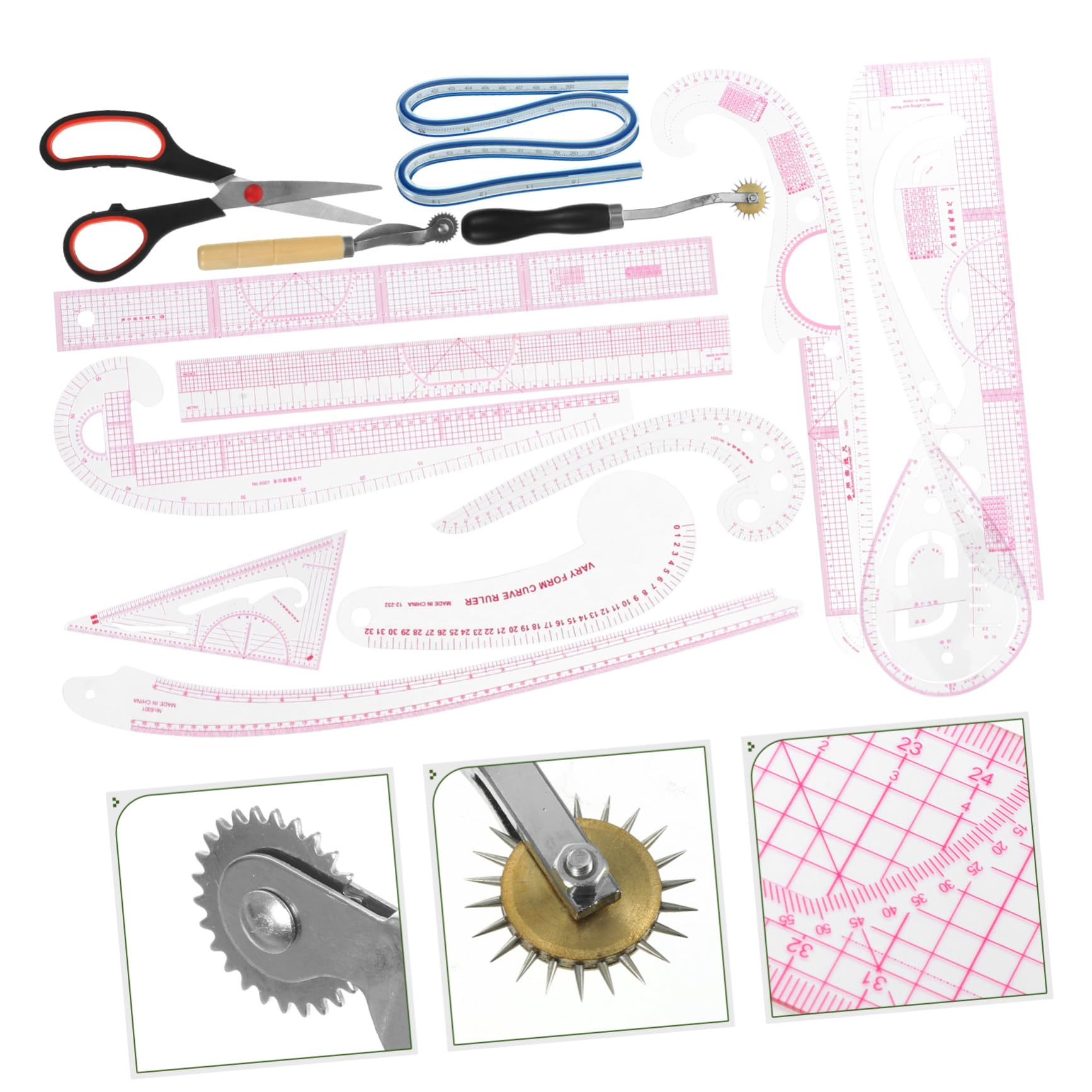 Kit de Règles de Couture 14 Pièces pour Débutants et Tailleurs | Règle Courbe pour Patron, Outils de Mesure et Découpe, Pvc Bois Acier Inoxydable